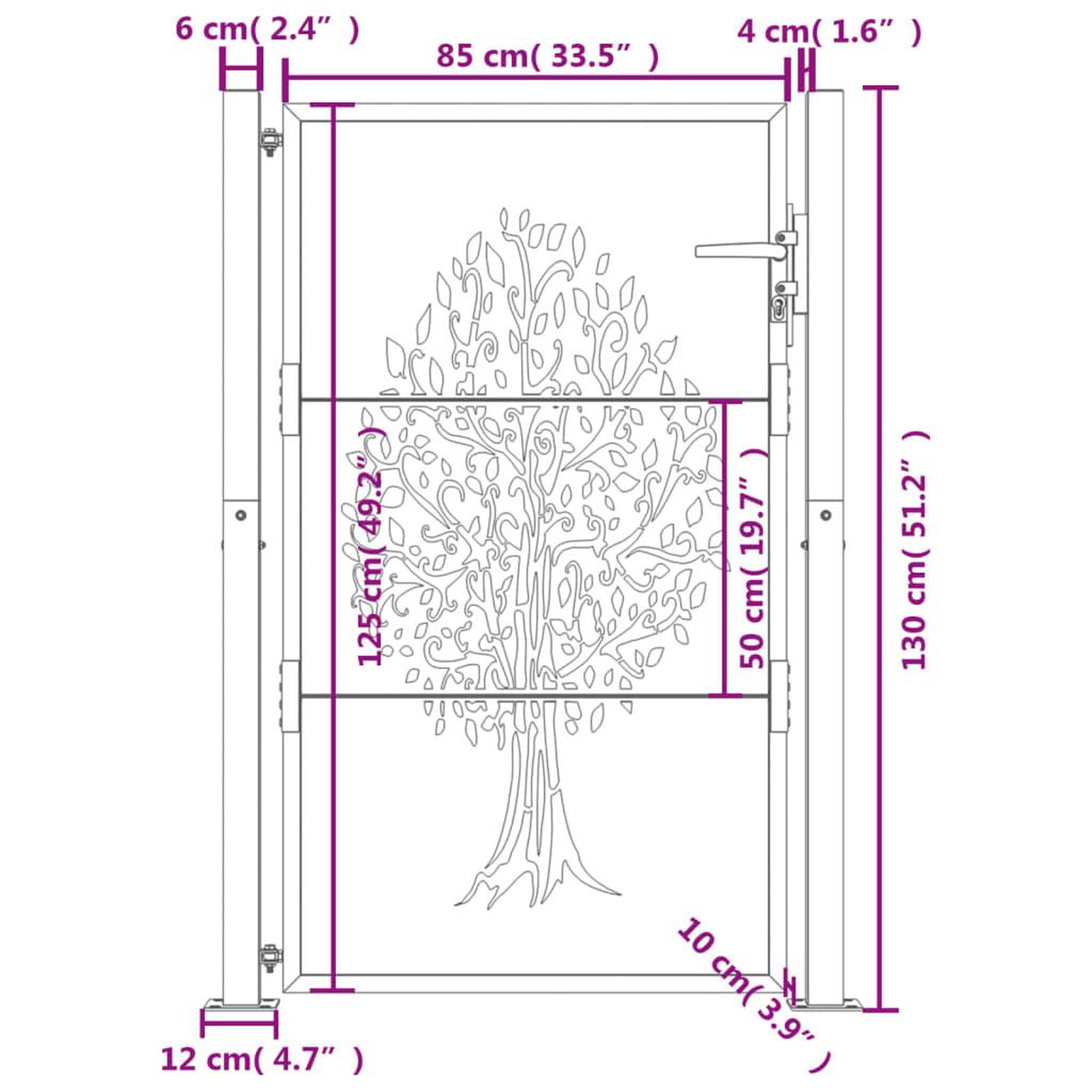 Voir la diapositive 6 : VIDAXL Portail de jardin 105x130 cm acier corten conception de l'arbre