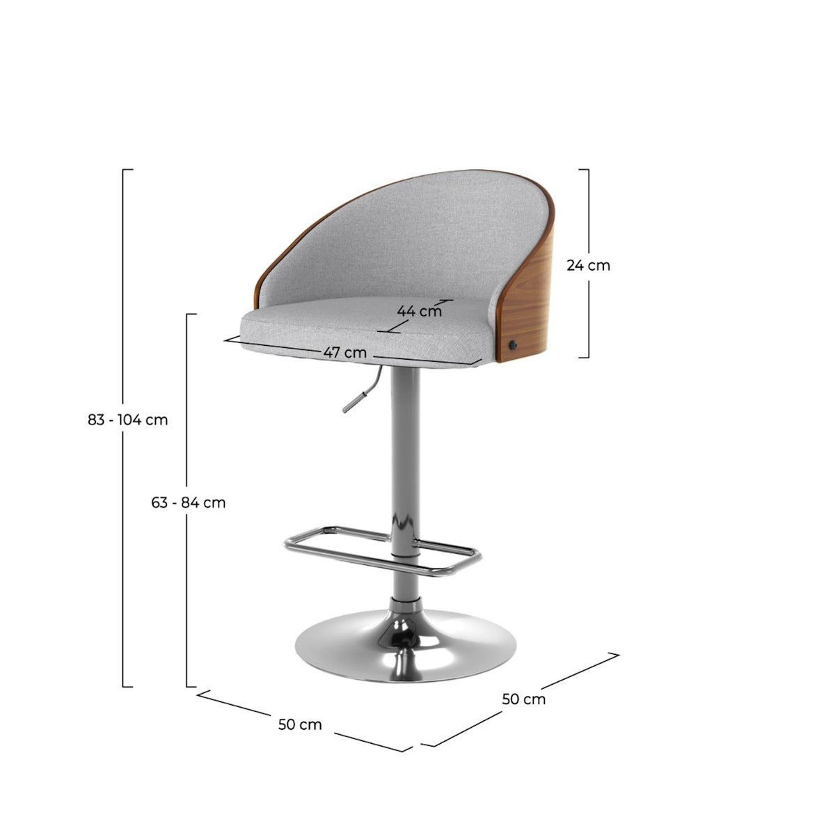 Rendez vous déco Chaise de bar réglable 63/84 cm en tissu gris clair-Carmelo