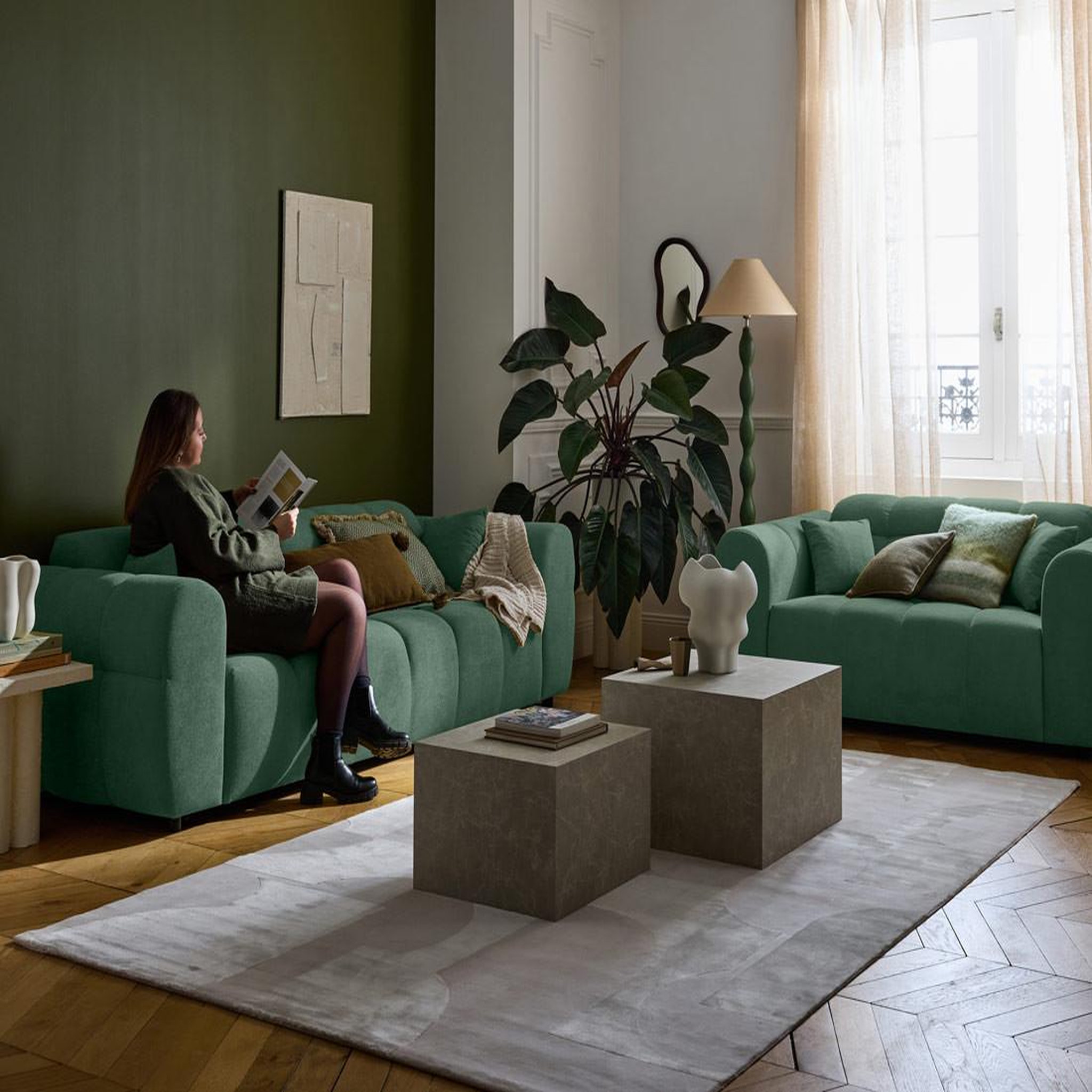 Voir la diapositive 4 : BEST MOBILIER Ray - canapé droit 3 places en tissu texturé