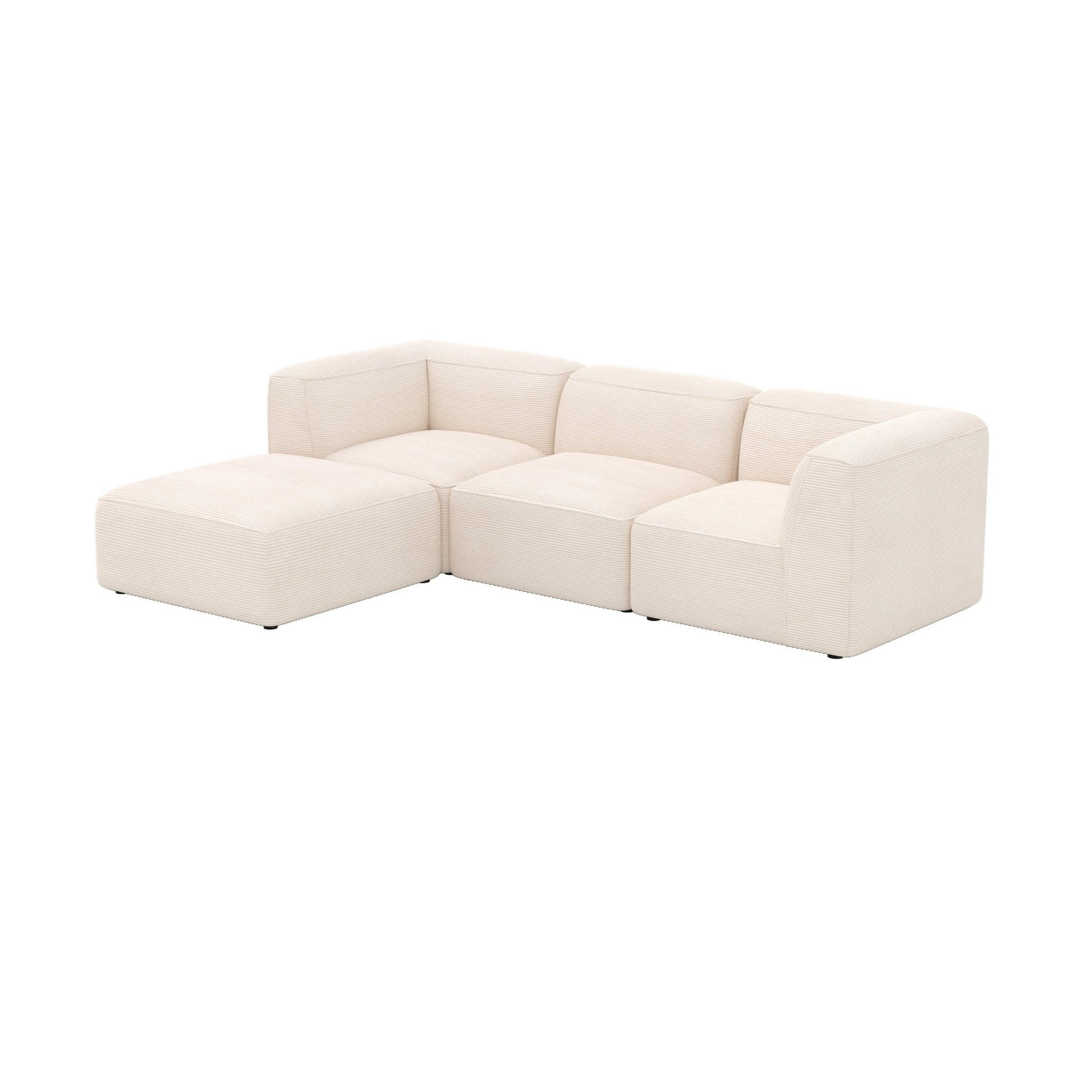 MAISON PAVANE Canapé modulable en velours blanc 3 places avec pouf-mina