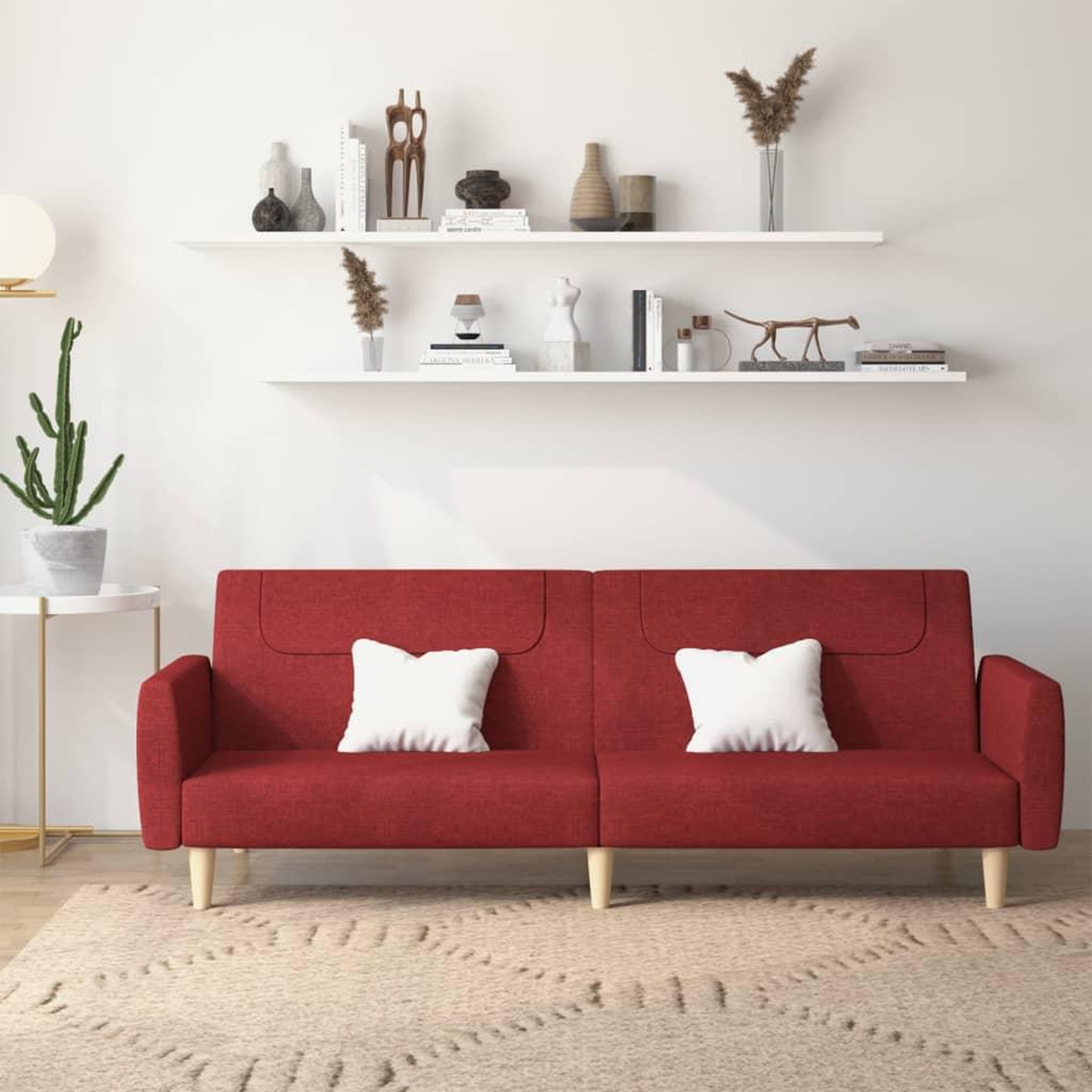 VIDAXL Canape-lit a 2 places rouge bordeaux tissu