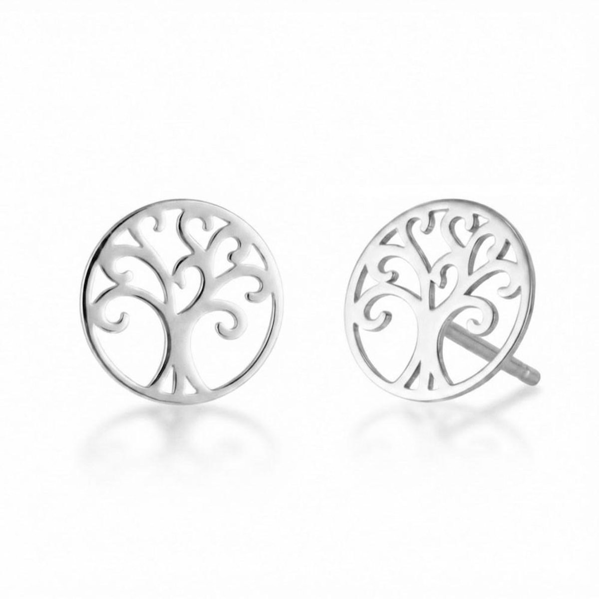 L'ATELIER D'AZUR Boucles d'Oreilles Or Blanc - Puces Motif Arbre de Vie
