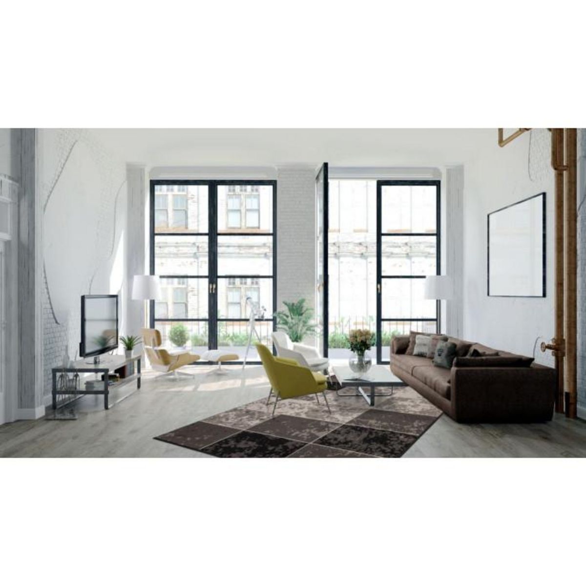 Paris Prix Tapis Vintage à Poils Courts  Rohullah  Gris & Ivoire