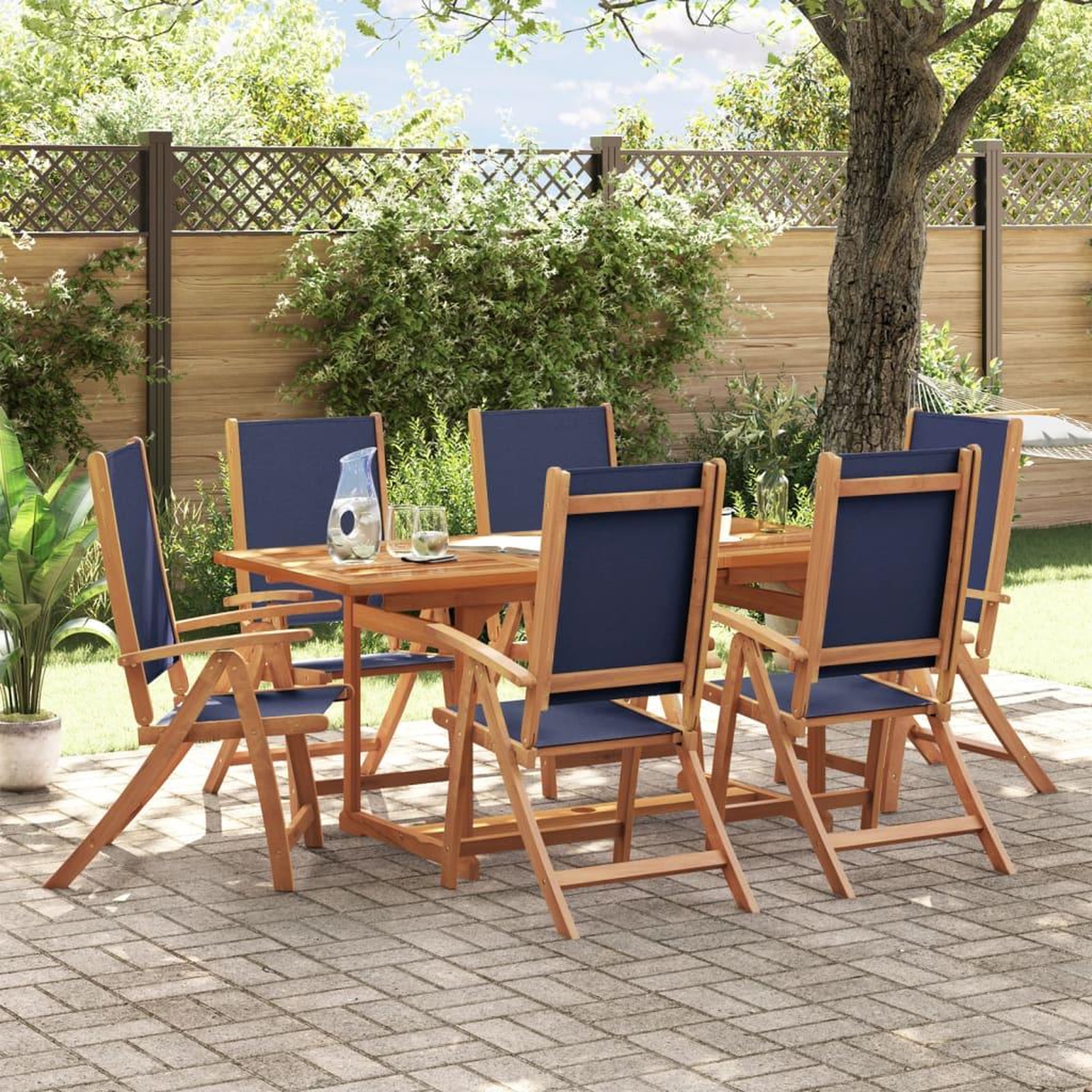 VIDAXL Ensemble a Manger de jardin 7pcs bois d'acacia solide textilene