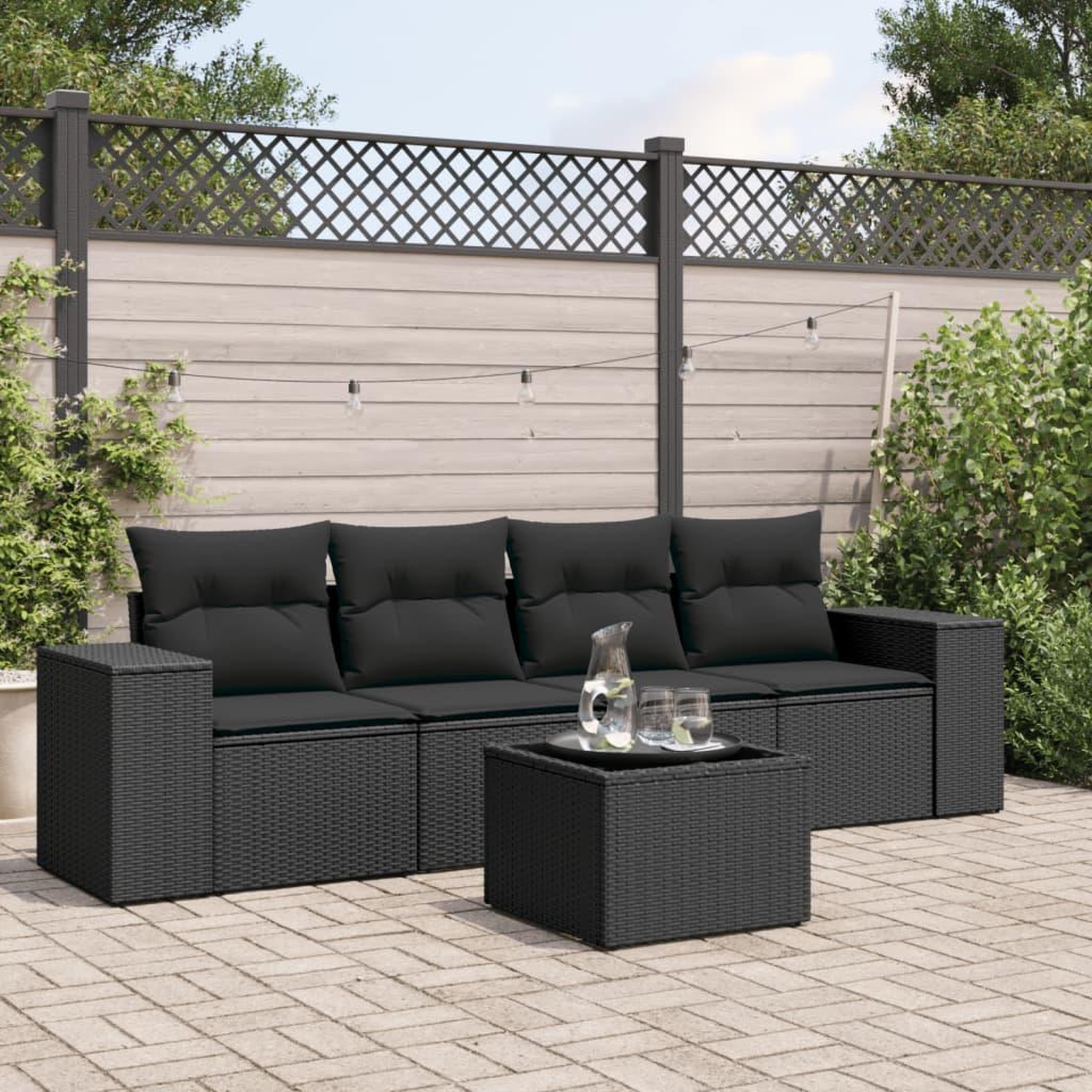 VIDAXL Salon de jardin 5 pcs avec coussins noir resine tressee