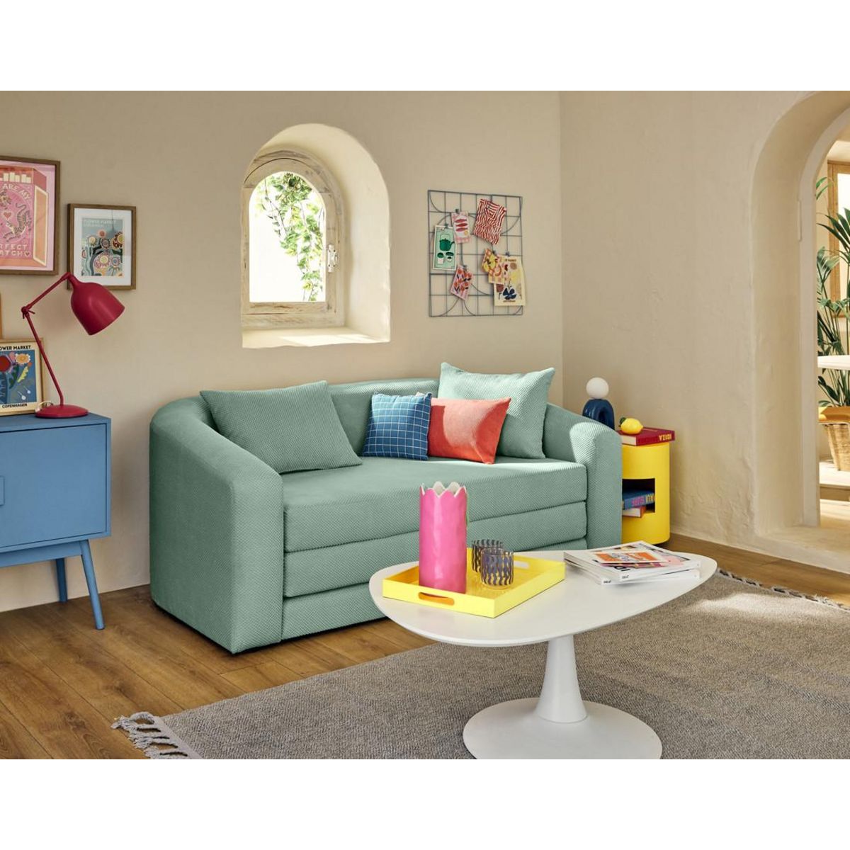 BEST MOBILIER Nuvia - canapé convertible déplimousse 2 places en velours texturé