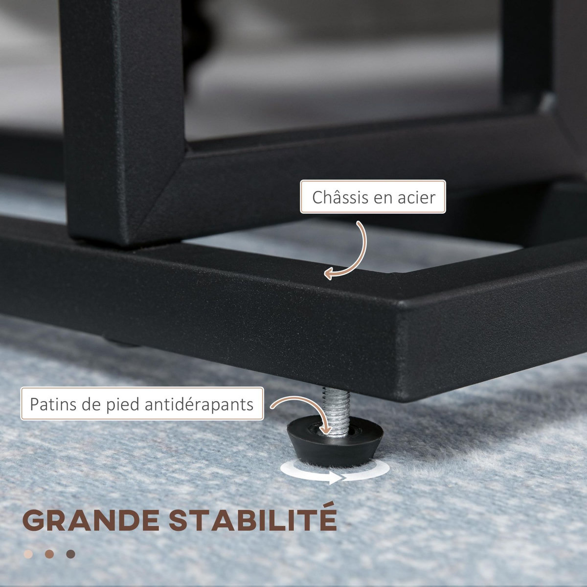 HOMCOM Guéridon bout de canapé table basse d'appoint - porte-revue tissu noir - châssis métal noir plateau aspect bois