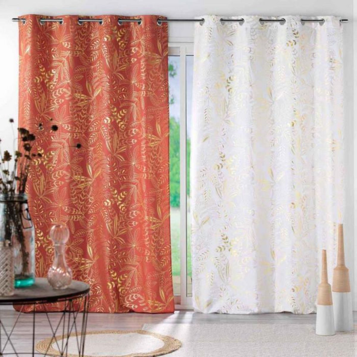 Paris Prix Rideau à Œillets Imprimé  Belflor  140x280cm Terracotta