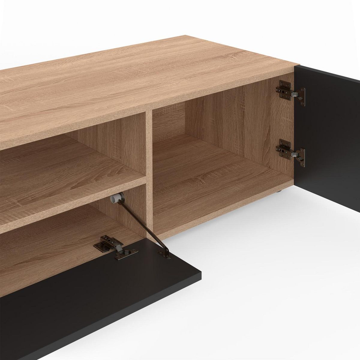 ID MARKET Meuble TV 180 cm ELI bois façon hêtre portes noires