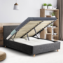 Voir la diapositive 2 : ID MARKET Lit coffre double scandinave LULEA avec tête de lit et sommier 140 x 190 cm tissu gris anthracite