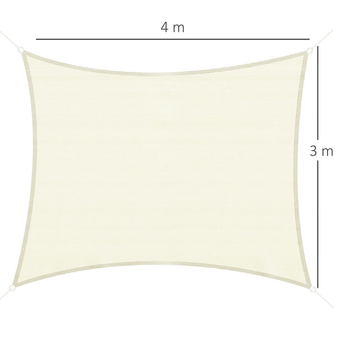 OUTSUNNY Voile d'ombrage rectangulaire 3 x 4 m polyéthylène haute densité résistant aux UV coloris crème