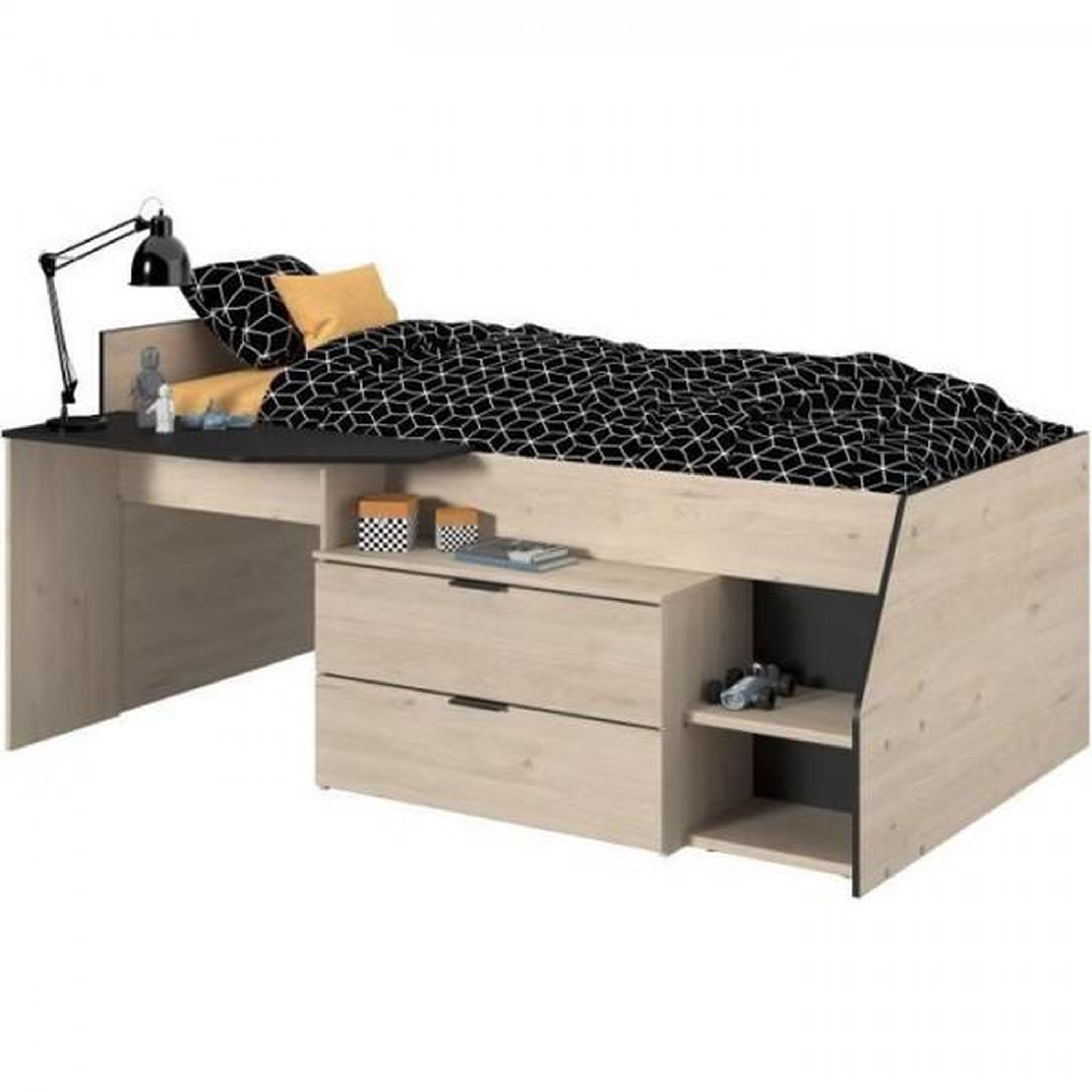 PARISOT Lit Combiné enfant PARISOT Kim - Chene Jackson et Noir - 90x190/200 cm