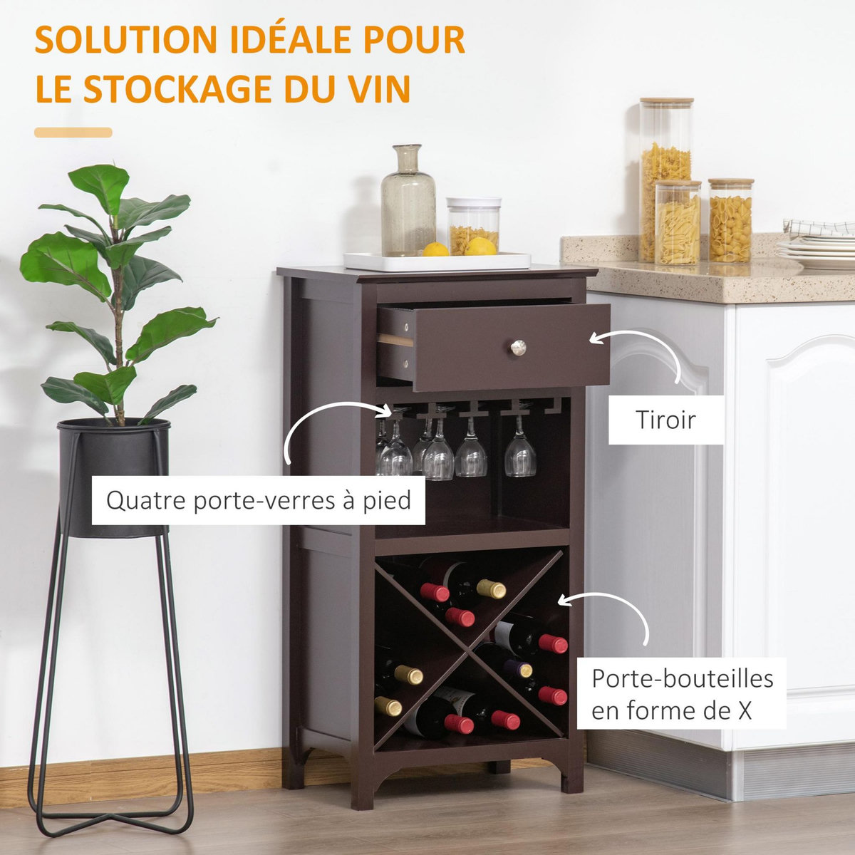 HOMCOM Casier à vin design industriel étagère à bouteilles 12 bouteilles support verres à vin intégré MDF brun foncé