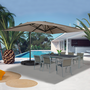 Voir la diapositive 2 : ID MARKET Parasol déporté inclinable rotatif 360 CALVI taupe 3x4 M avec 4 dalles et housse