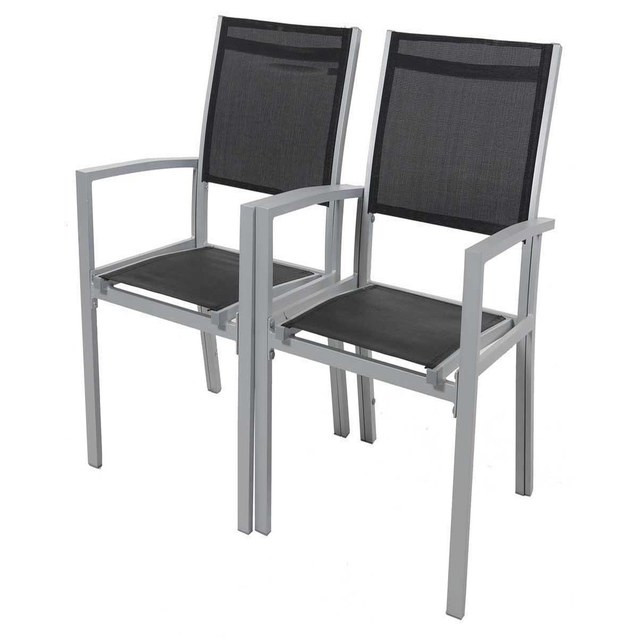 Voir la diapositive 1 : Habitat et Jardin Fauteuil jardin alu/textilène  tropic  - phoenix - noir - lot de 2