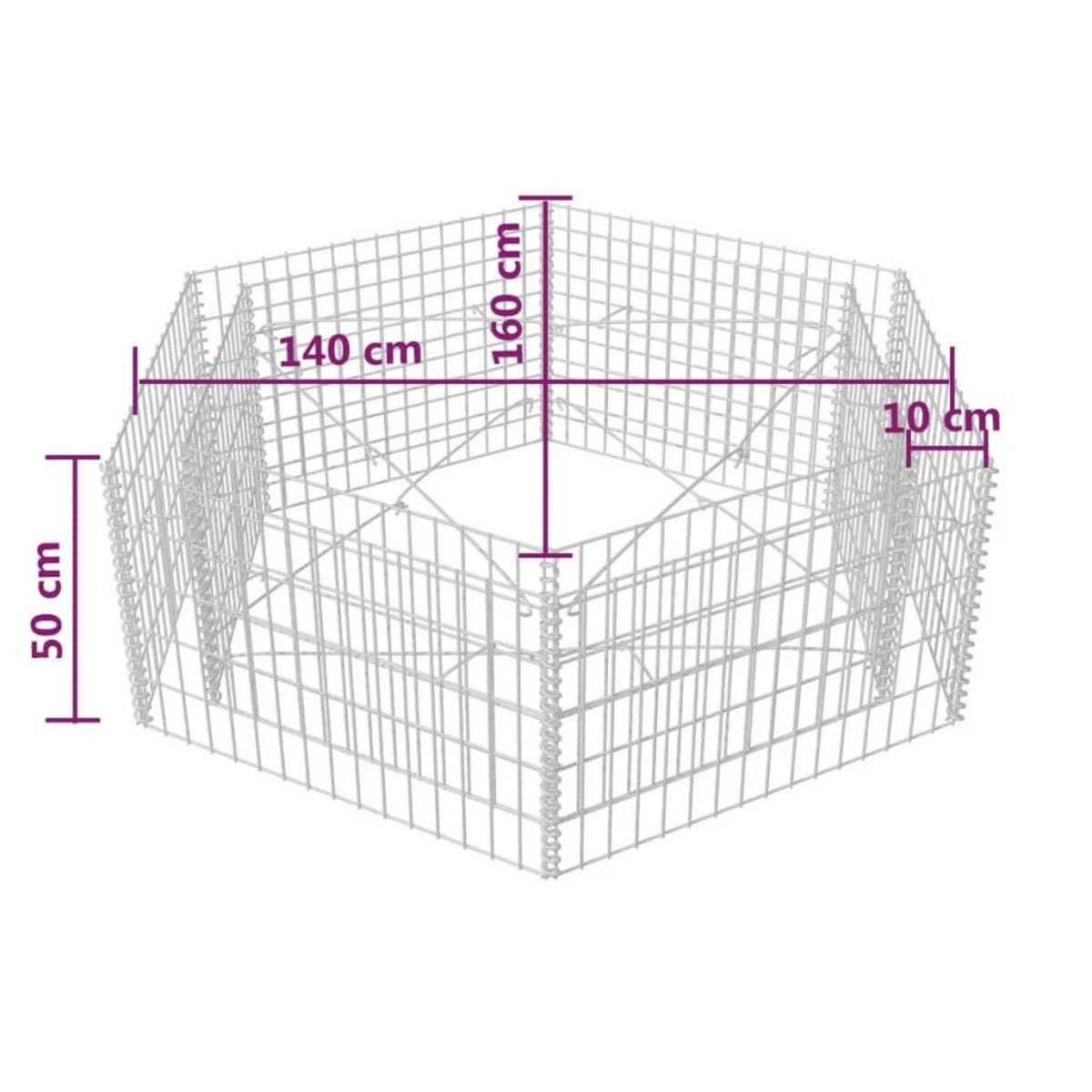 VIDAXL Lit sureleve a gabion hexagonale 160x140x50 cm