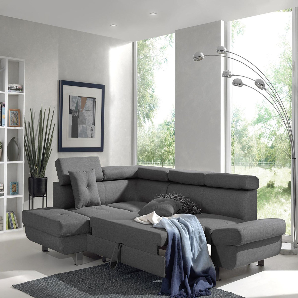 BEST MOBILIER Lisbona - canapé d'angle gauche convertible - 5 places - avec têtières