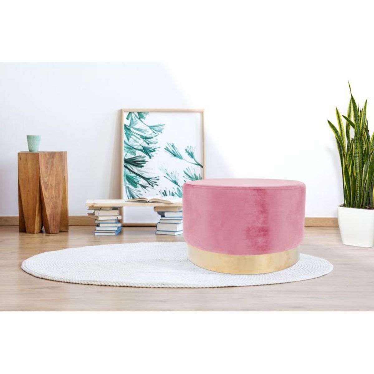 Paris Prix Pouf Rond Déco  Nano  55cm Rose Foncé
