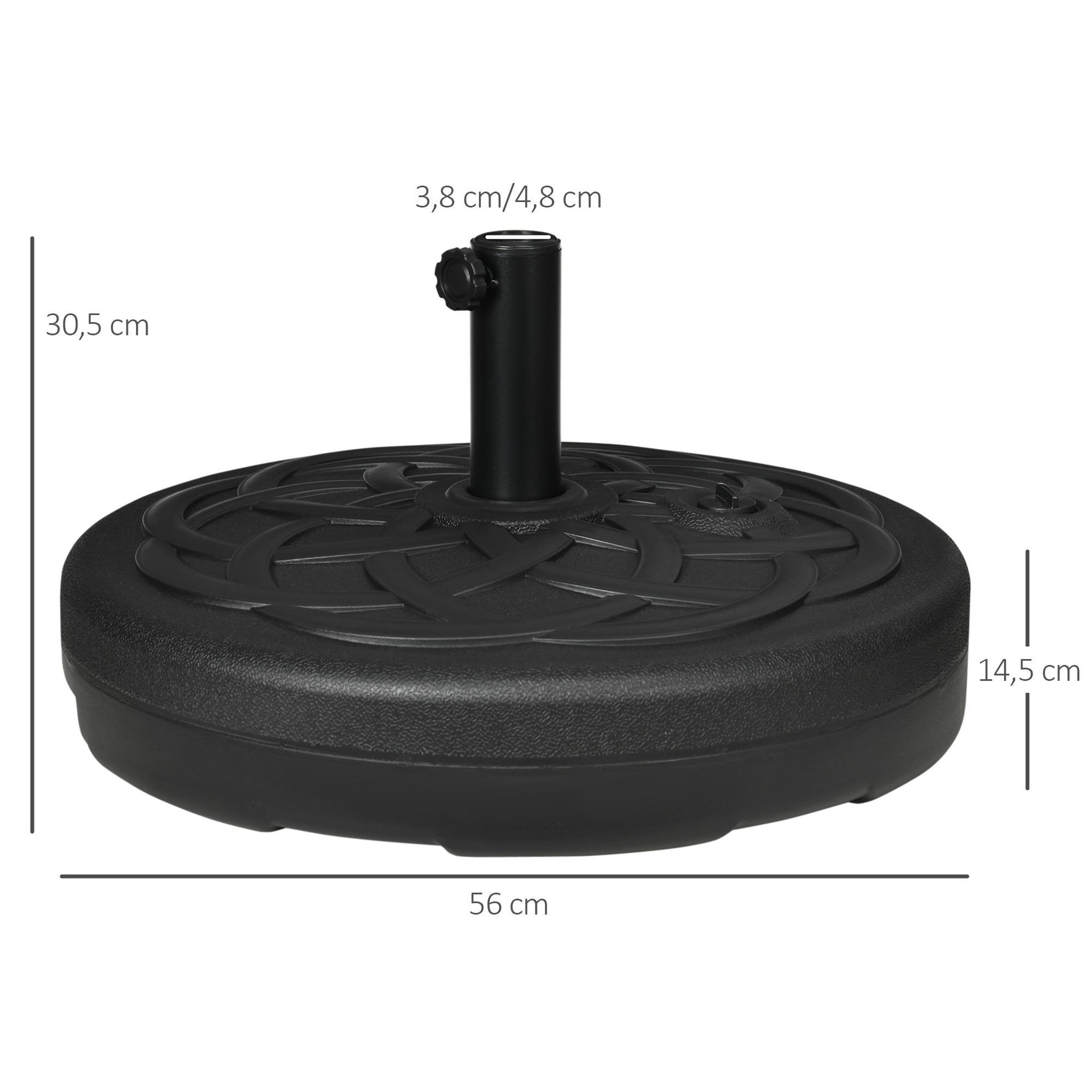 Voir la diapositive 3 : OUTSUNNY Pied de parasol base de lestage parasol rond Ø 56 x 30,5H cm à lester métal PE noir