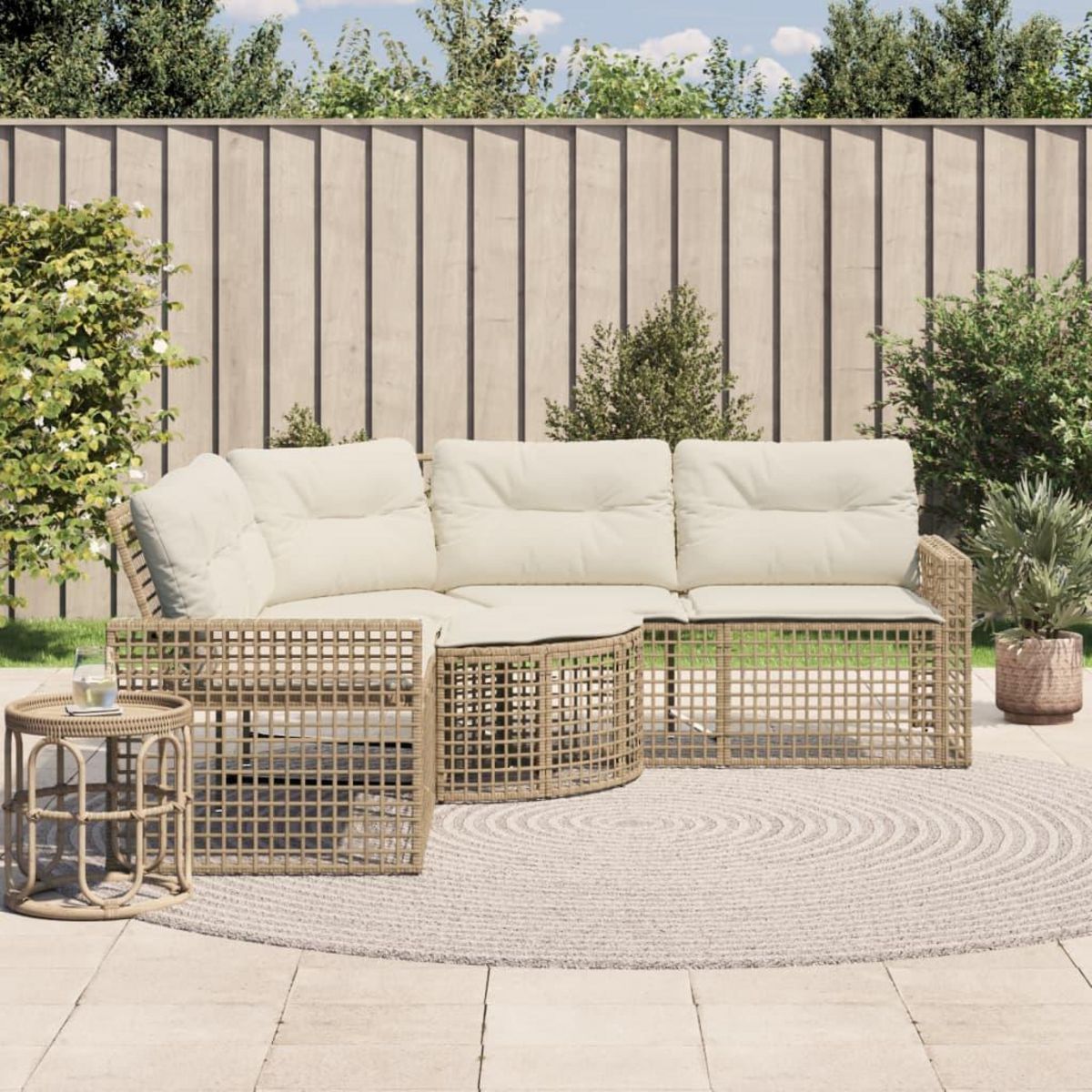 VIDAXL Canape de jardin et coussins et repose-pied en forme de L rotin