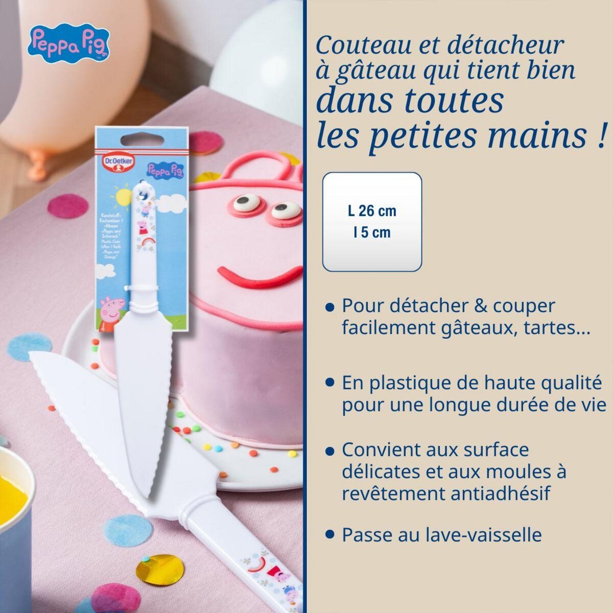 DR.OETKER Couteau de cuisine et détacheur à gâteau pour cuisiner avec les enfants 26 cm Dr. Oetker Peppa Pig