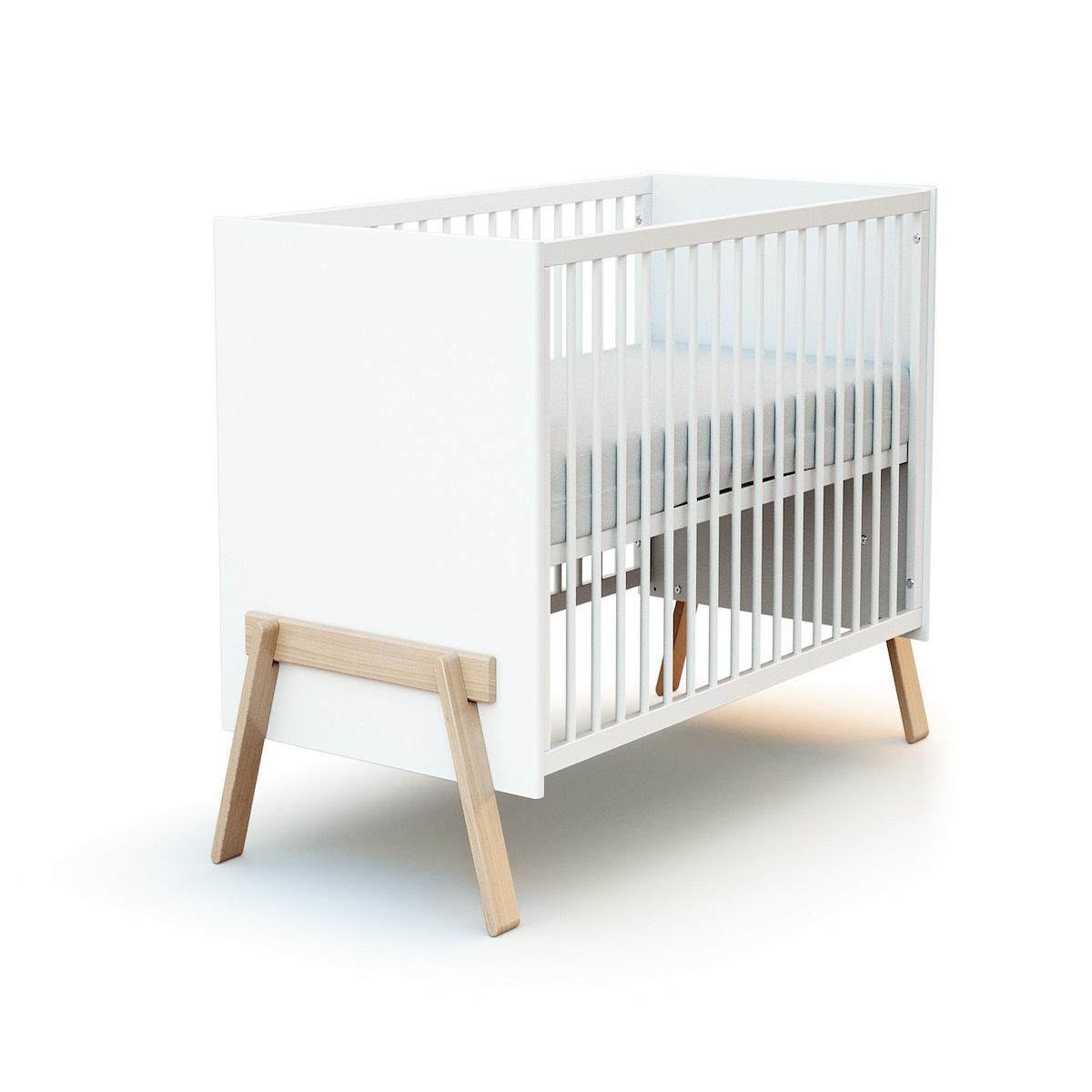 AT4 Lit bébé 60x120 CANAILLE Blanc et Hêtre
