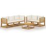 Voir la diapositive 2 : VIDAXL Salon de jardin 6 pcs avec coussin Creme Bois d'acacia solide