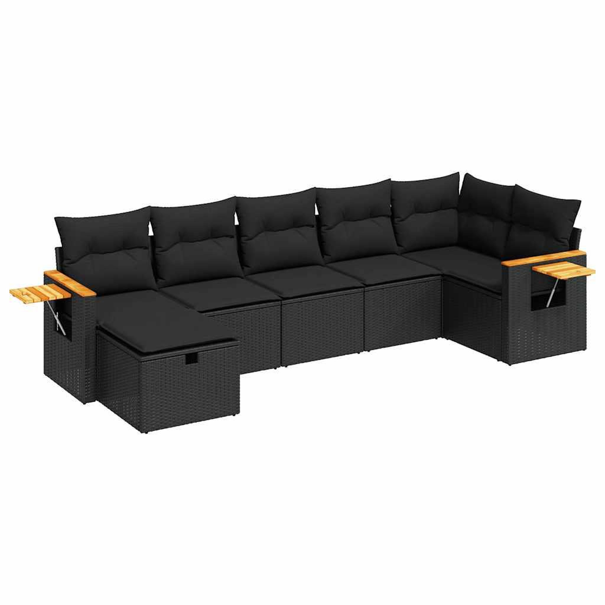 Voir la diapositive 2 : VIDAXL Salon de jardin 7 pcs avec coussins noir resine tressee