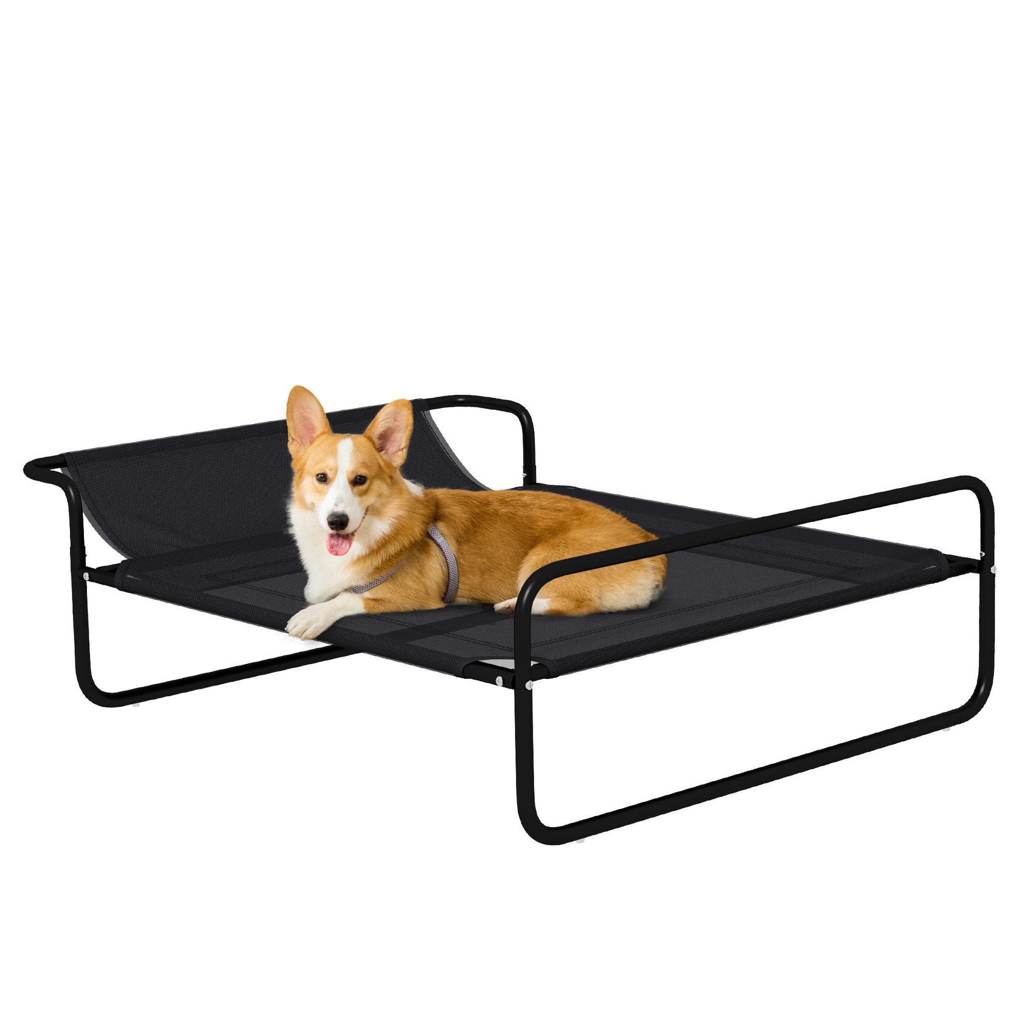PAWHUT Lit surélevé pour chien appui-tête textilène micro-perforé noir