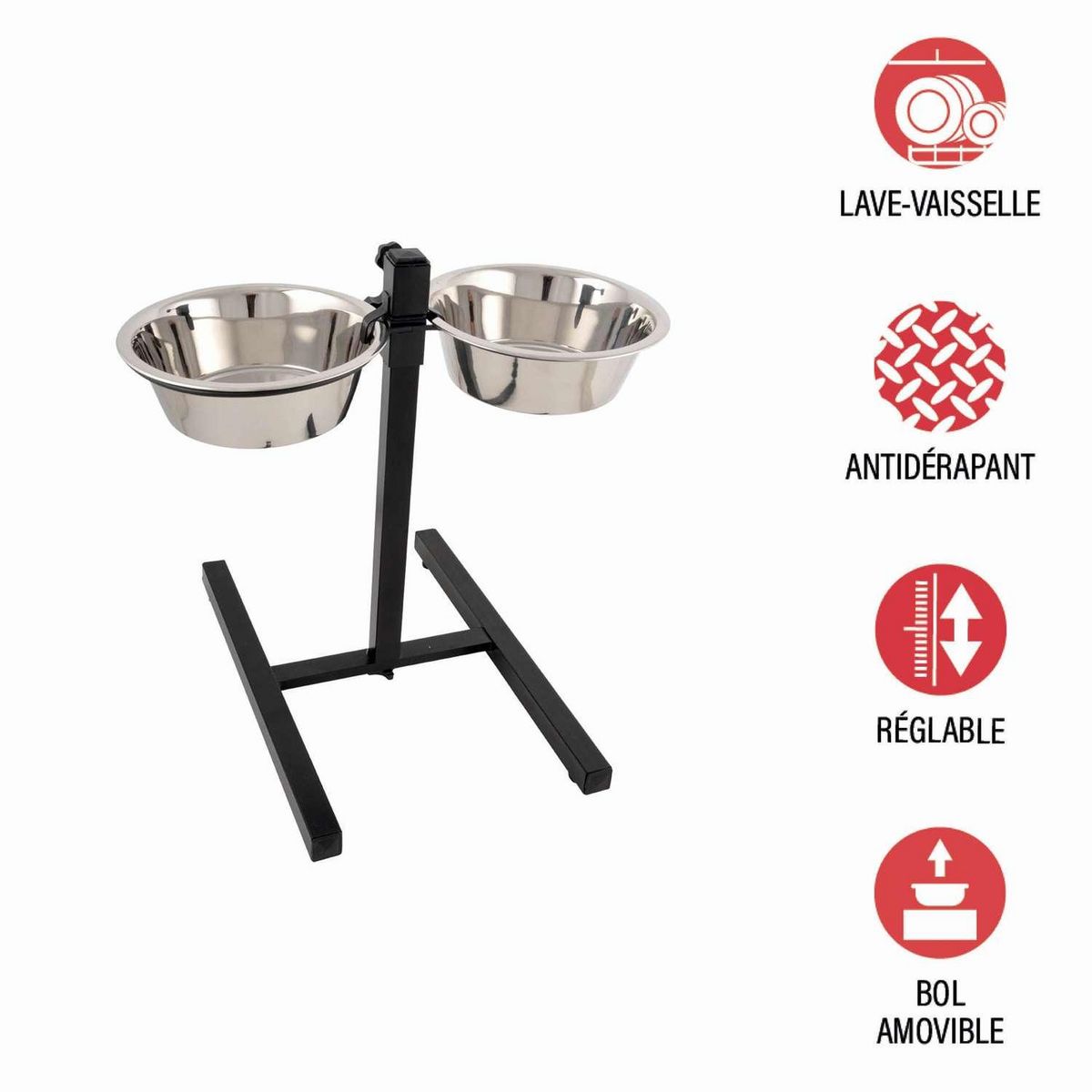 LOVE STORY Bar à chien porte-gamelles avec 2 bols inox