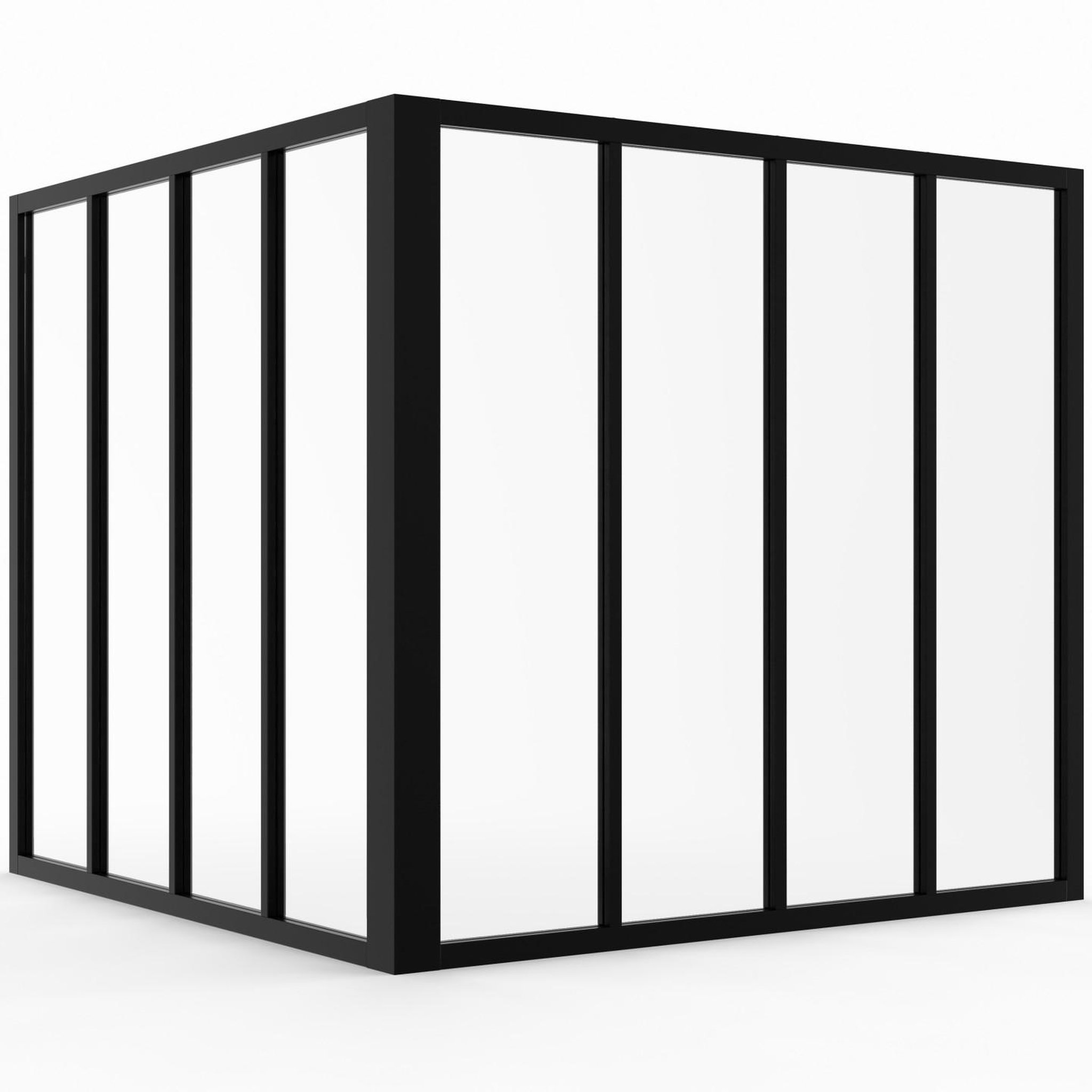 ID MARKET Verrière d'angle atelier 8 vitrages l. 116 x l.116 x h.108 cm en métal noir et verre trempé