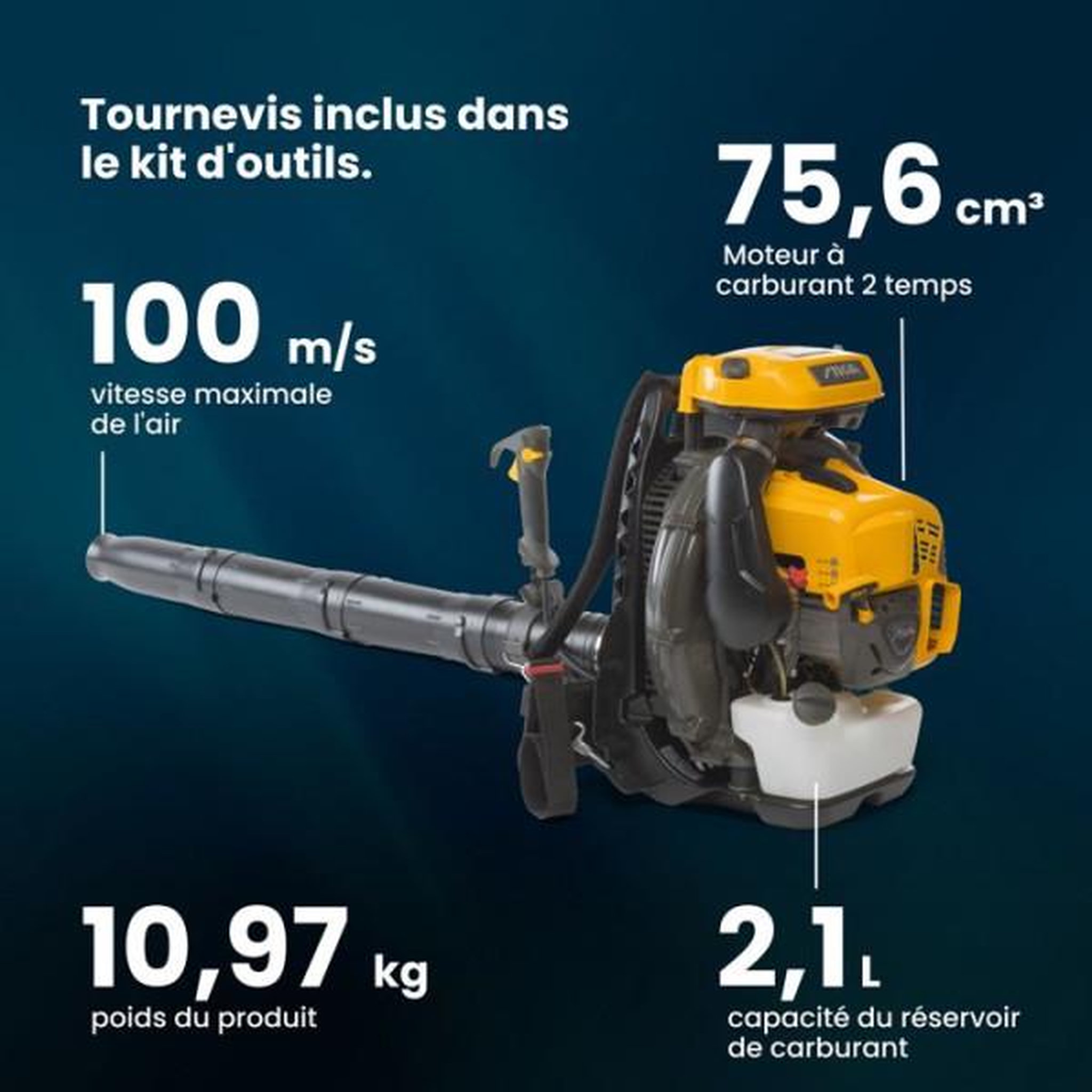 Voir la diapositive 6 : Stiga Souffleur thermique dorsal - STIGA - BL 980 R - 75,6 cc (3,1 kW) - Débit 25 m³/min