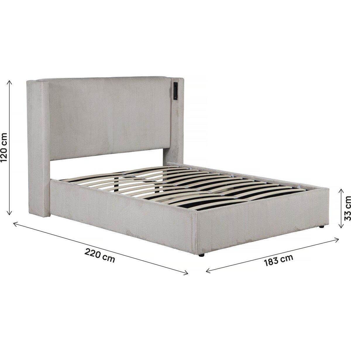 Habitat et Jardin Lit double en velours côtelé avec coffre et lampe intégré  Cortina  - 160 x 200 cm - Beige