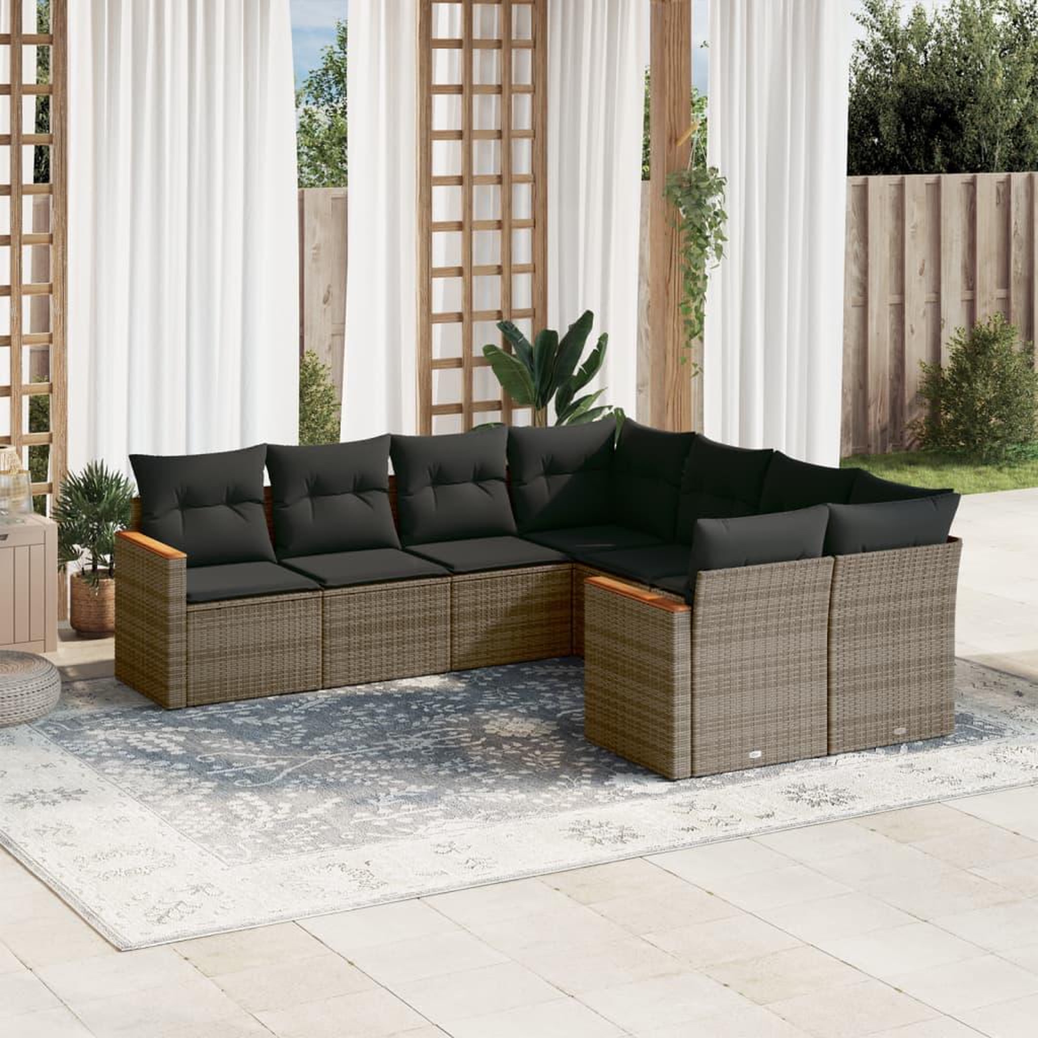 VIDAXL Salon de jardin 8 pcs avec coussins gris resine tressee