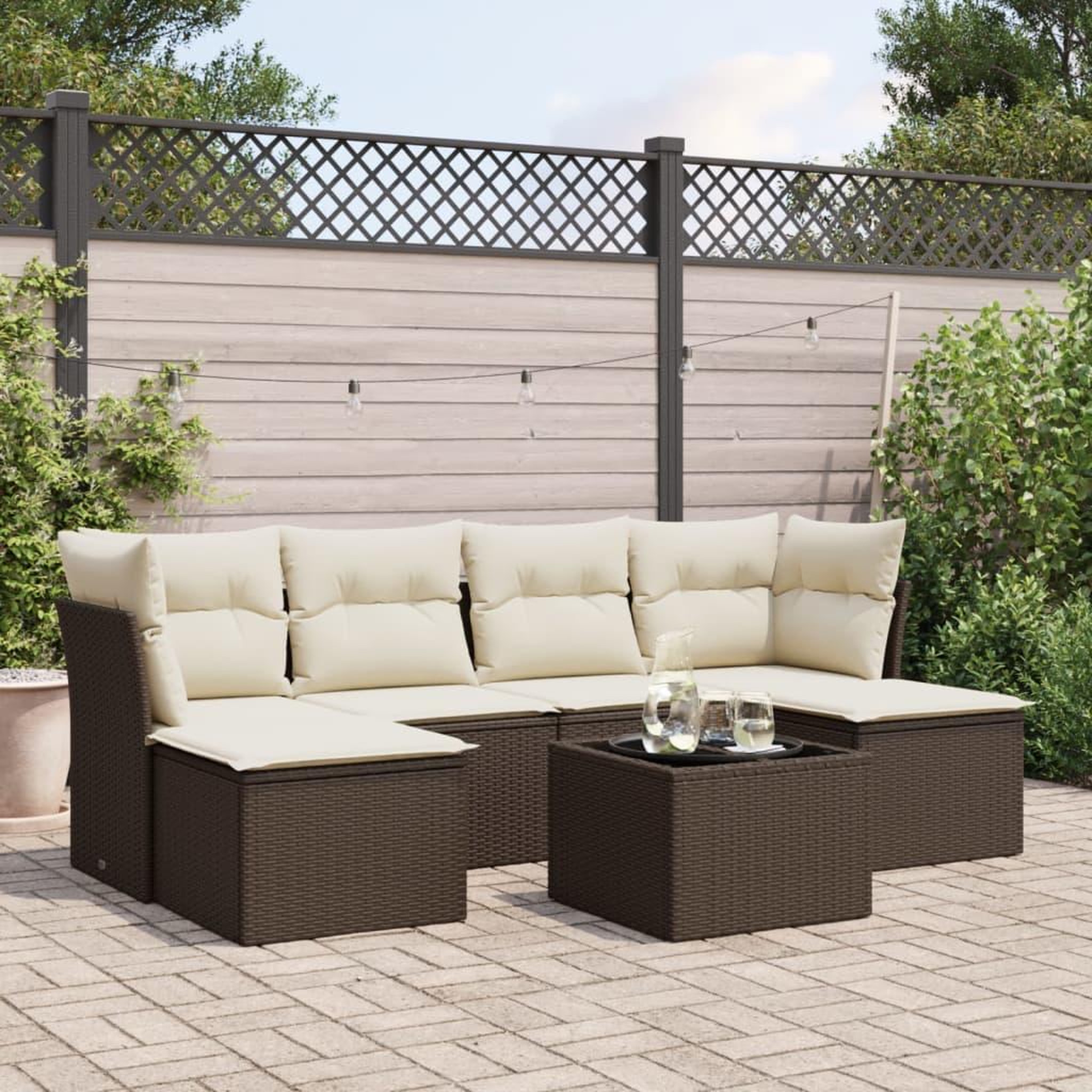 VIDAXL Salon de jardin avec coussins 7 pcs marron resine tressee