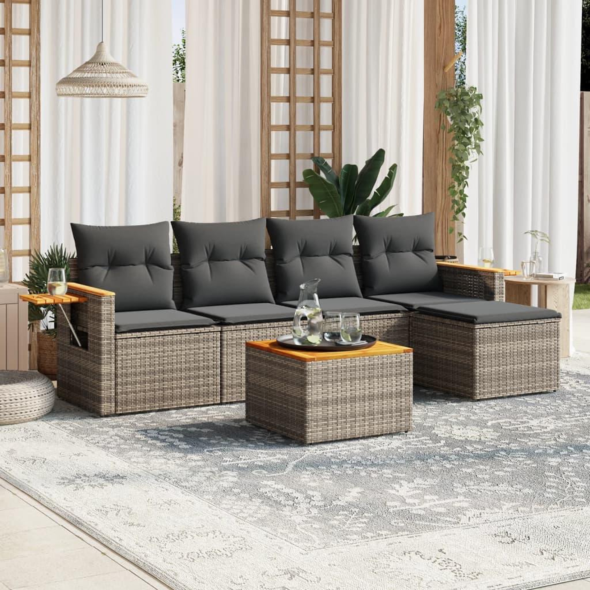 VIDAXL Salon de jardin 6 pcs avec coussins gris resine tressee