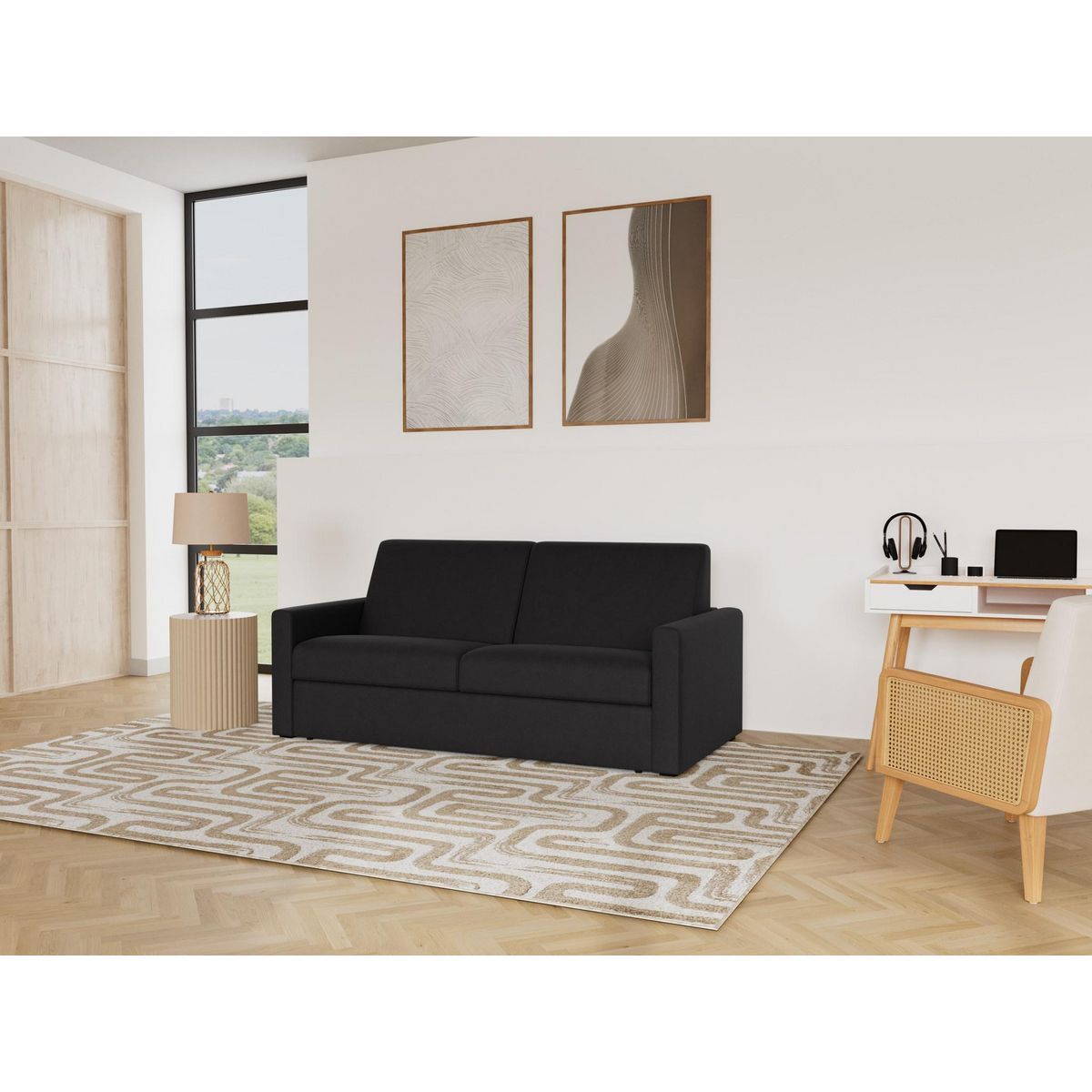 BEST MOBILIER Julia - canapé 3 places convertible express couchage quotidien 140 cm matelas 18 cm en tissu