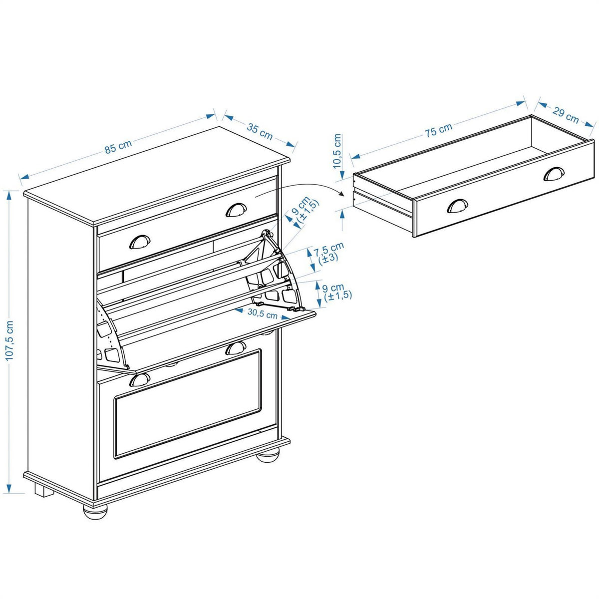 IDIMEX Meuble à chaussures en pin COLMAR