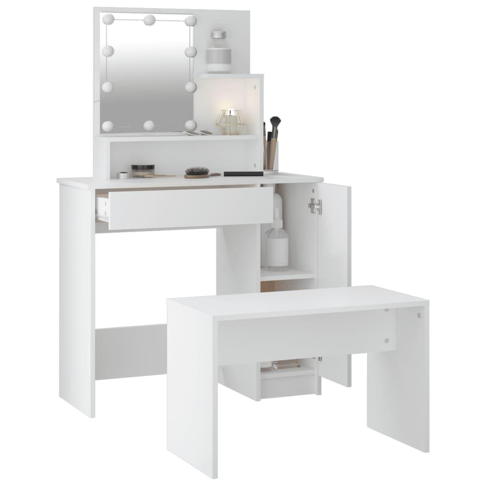 Voir la diapositive 5 : VIDAXL Ensemble de coiffeuse avec LED Blanc Bois d'ingenierie