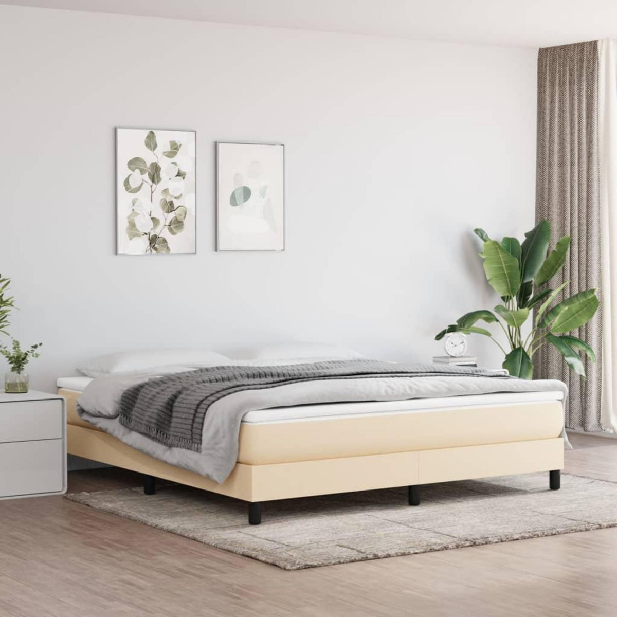 VIDAXL Sommier a lattes de lit avec matelas Creme 180x200 cm Tissu
