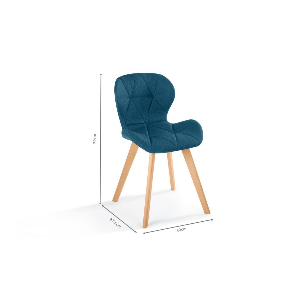 ID MARKET Lot de 4 chaises ROBINE en tissu bleu canard pour salle à manger