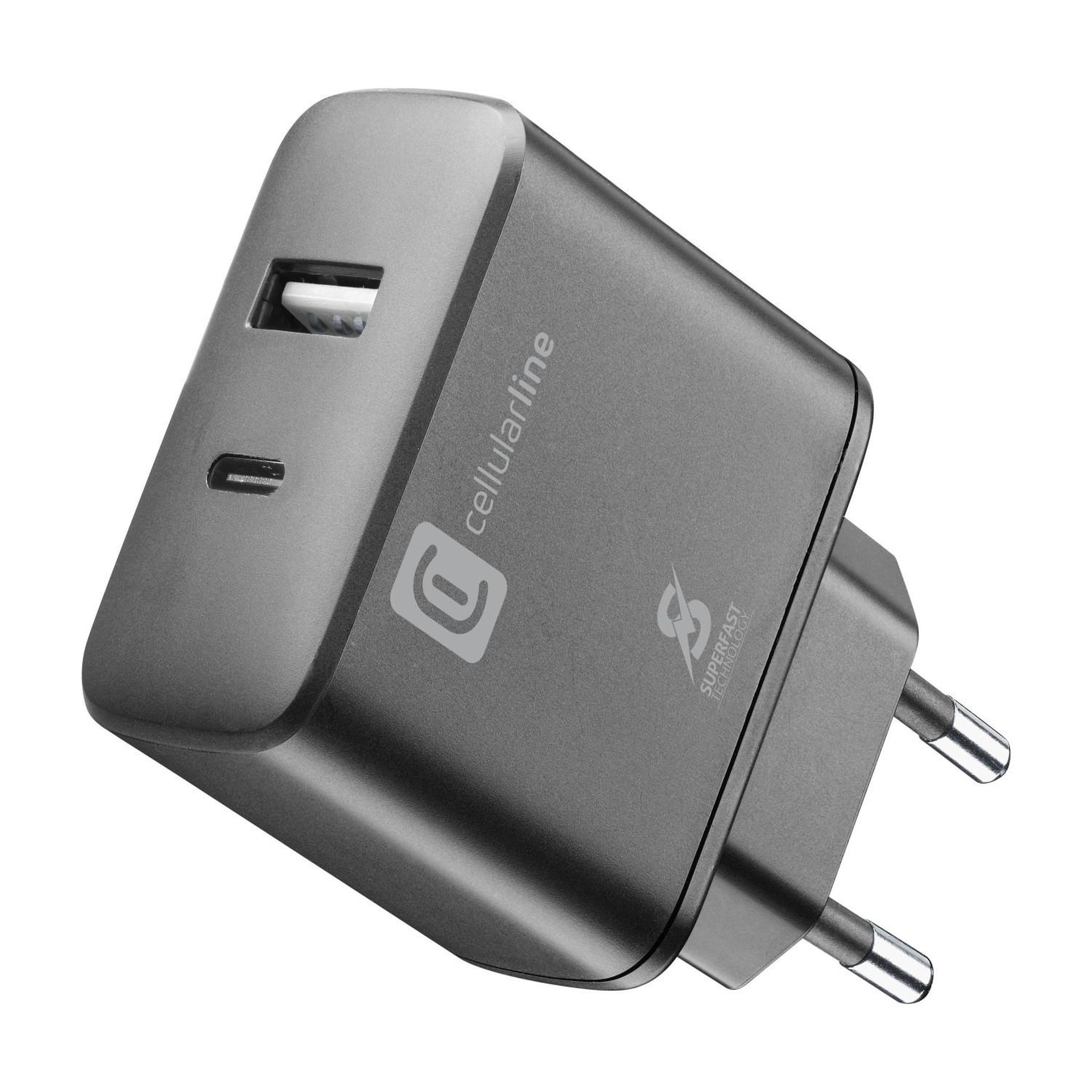 CELLULAR LINE Cellularline dual super fast charger 25w chargeur 2 ports usb et usb c avec technologie ultra rapide noir