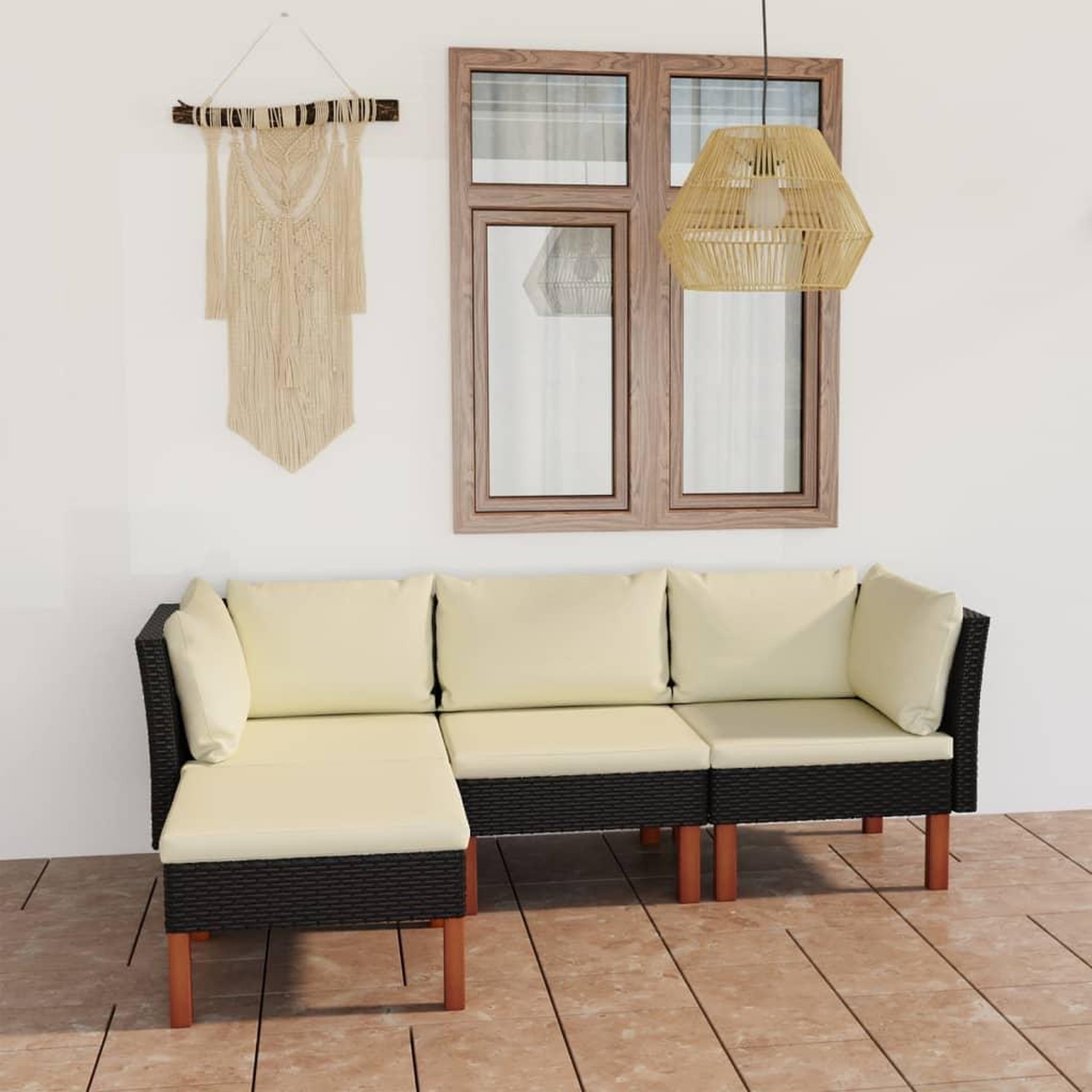 Voir la diapositive 1 : VIDAXL Salon de jardin 4 pcs avec coussins Resine tressee Noir