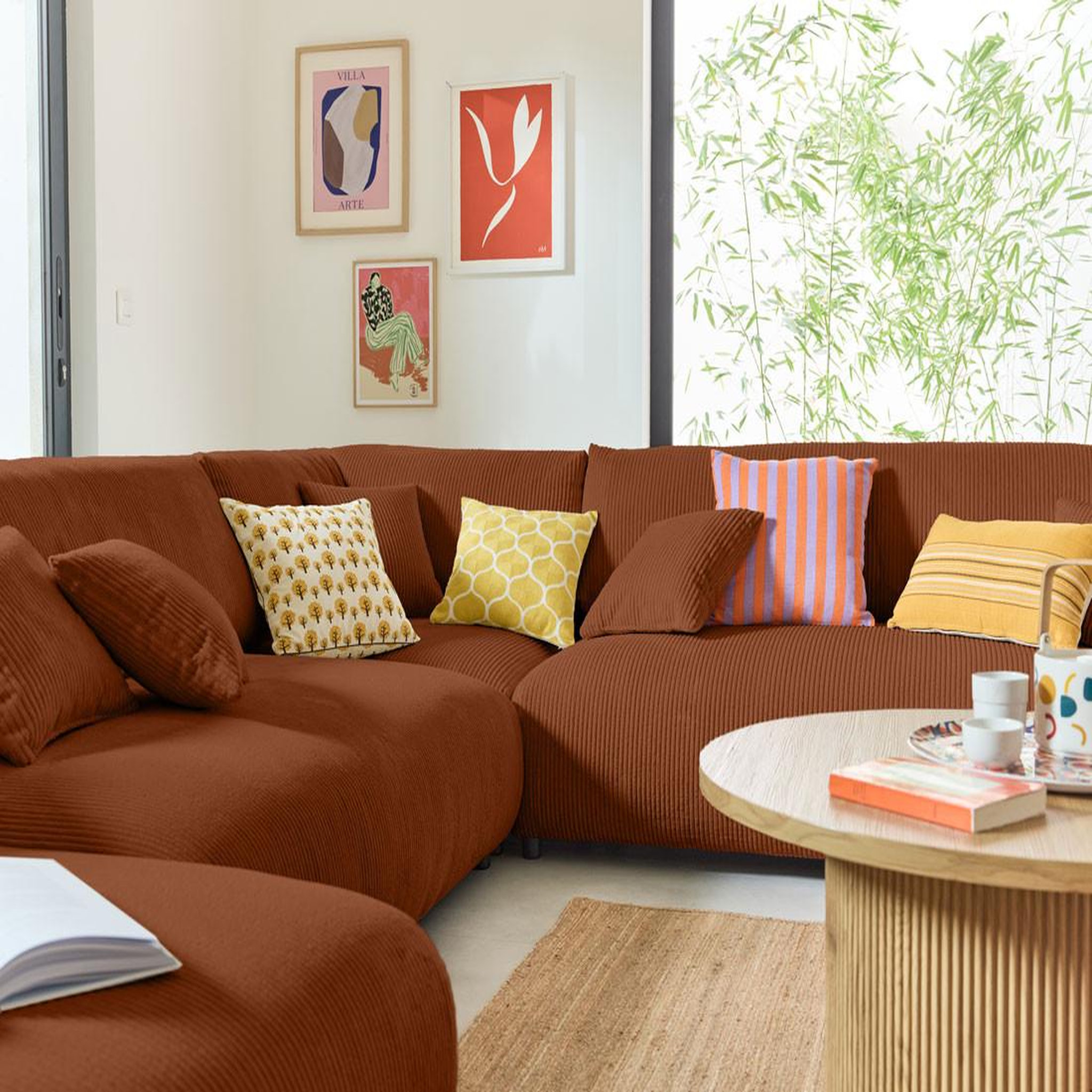 Voir la diapositive 2 : BEST MOBILIER Garance - canapé modulable d'angle droit - 8 places - en velours côtelé