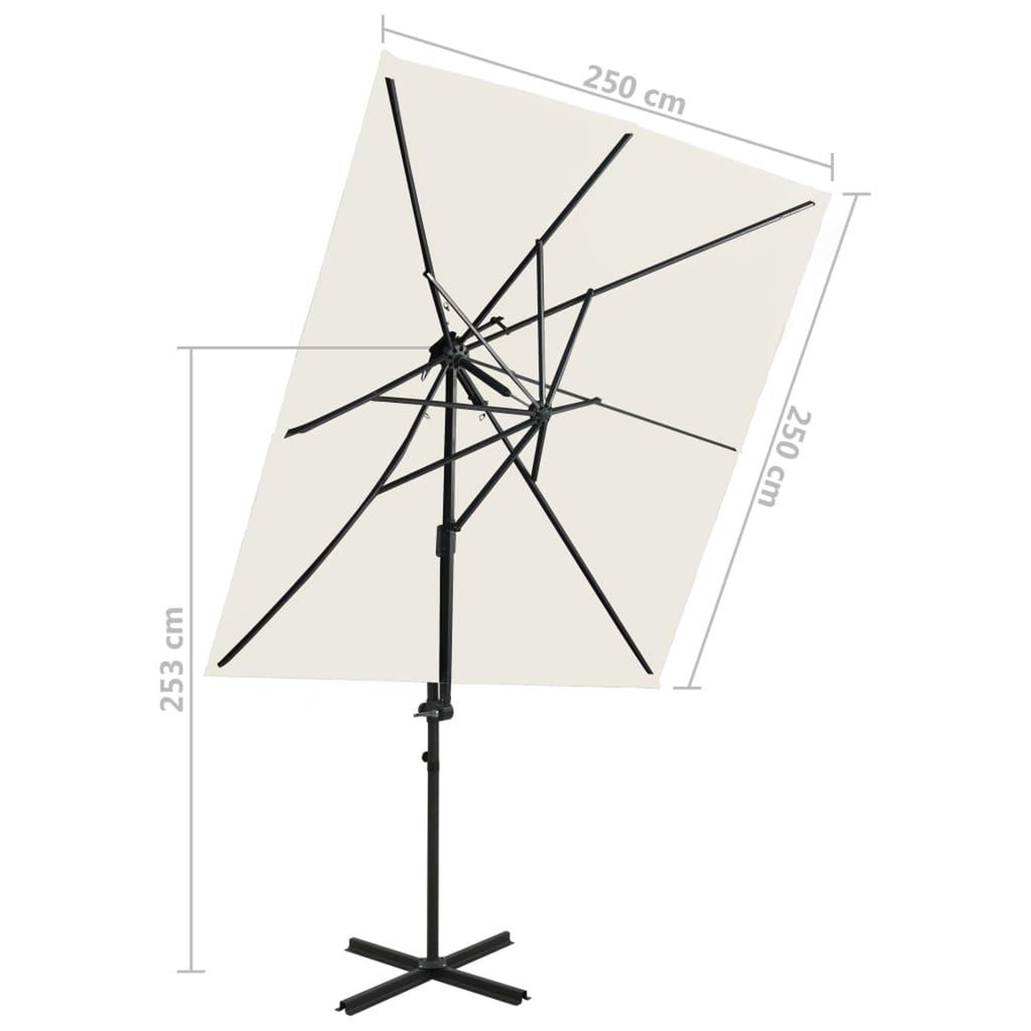 Voir la diapositive 6 : VIDAXL Parasol de jardin en porte-a-faux a double toit Sable 250x250cm