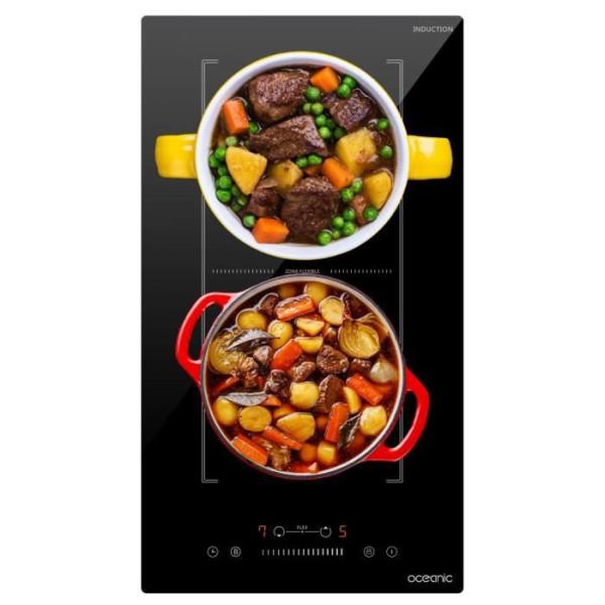 Voir la diapositive 5 : OCEANIC Domino induction encastrable - OCEANIC - OCEATI2Z2BF - 2 foyers avec zone flexible- 3600 W - Noir