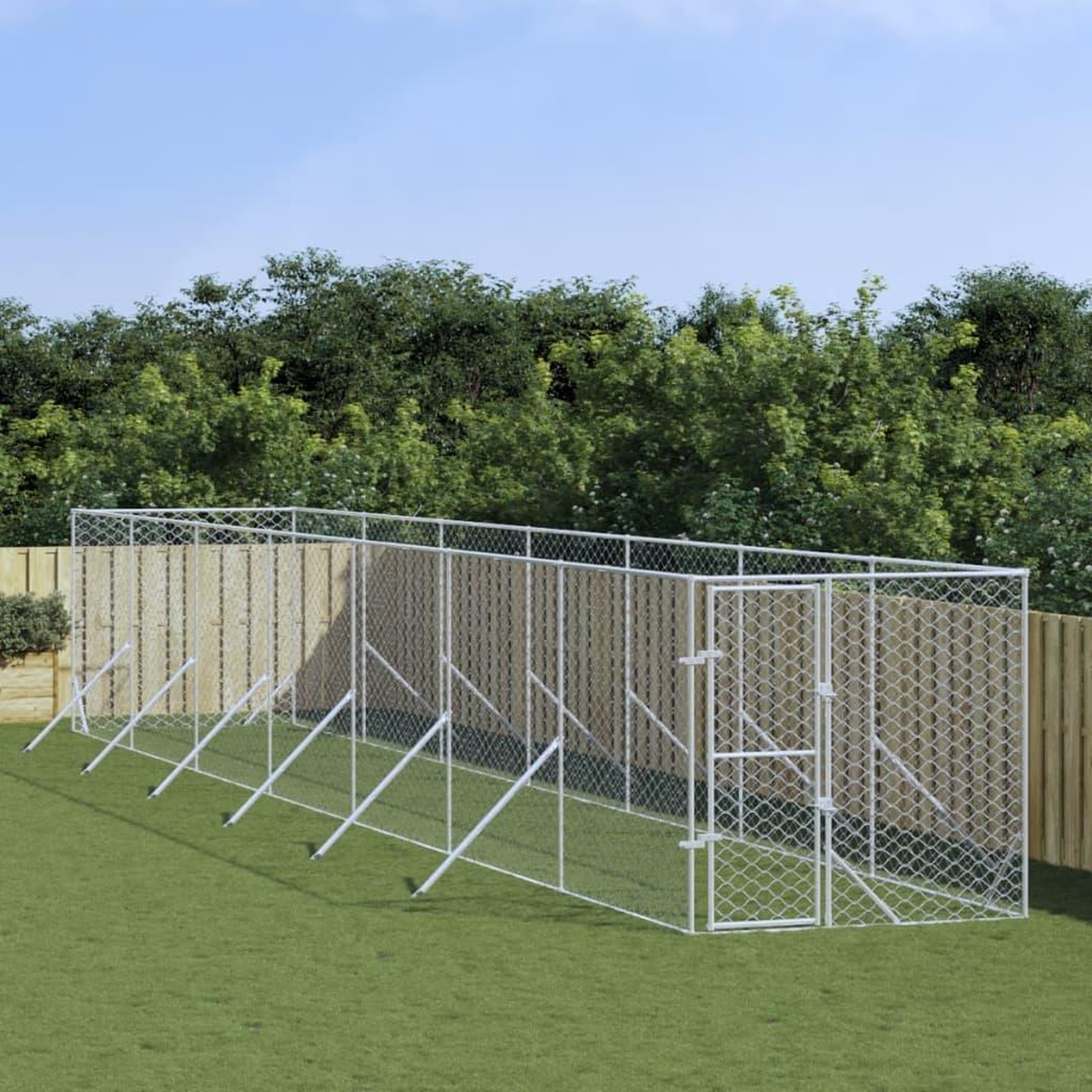 Voir la diapositive 1 : VIDAXL Chenil d'exterieur pour chiens argente 2x14x2 m acier galvanise