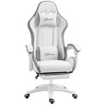 VINSETTO Chaise de bureau gaming - inclinable, pivotant, réglable - coussins lombaires têtière inclus - gris blanc