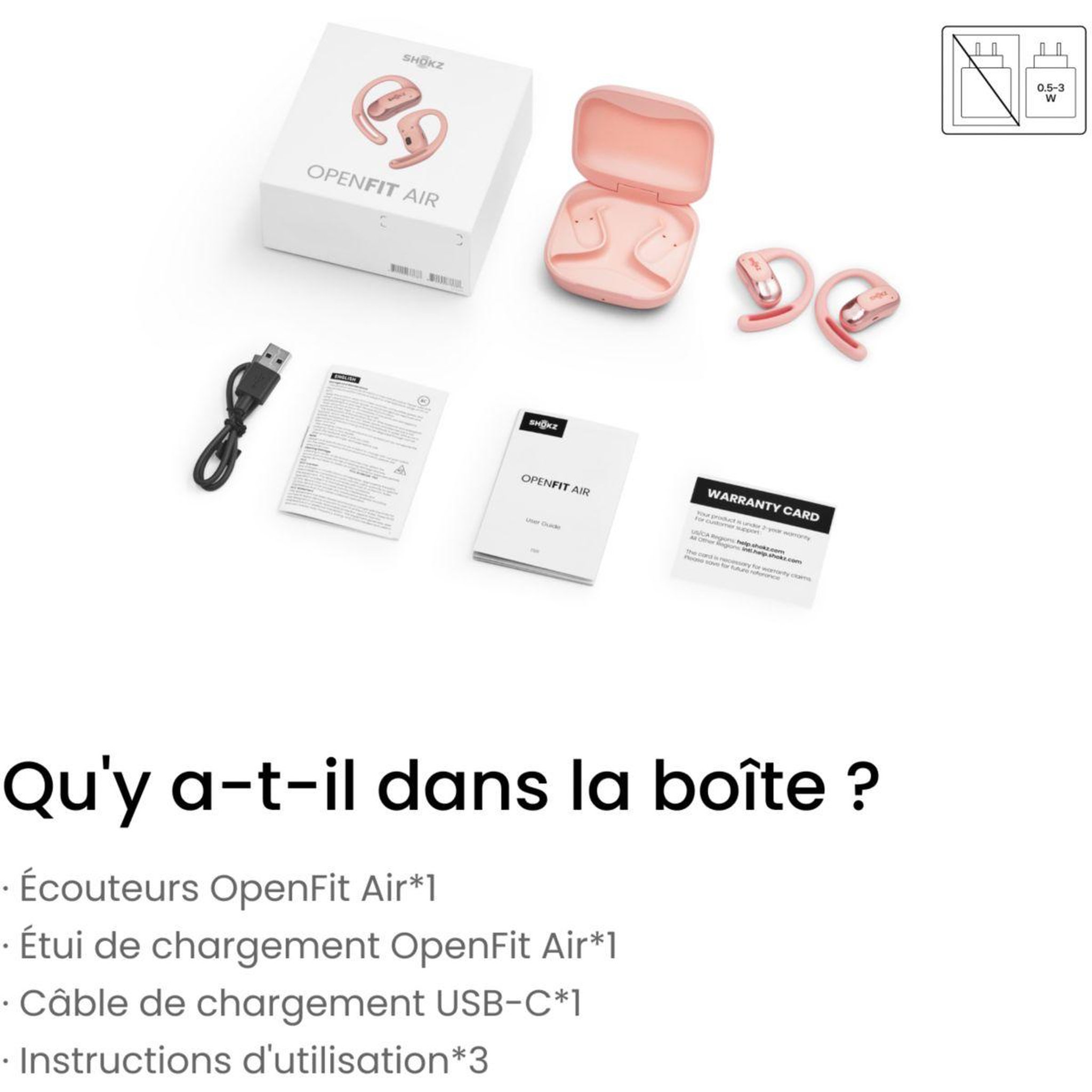 Voir la diapositive 2 : SHOKZ Ecouteurs OpenFit Air Rose