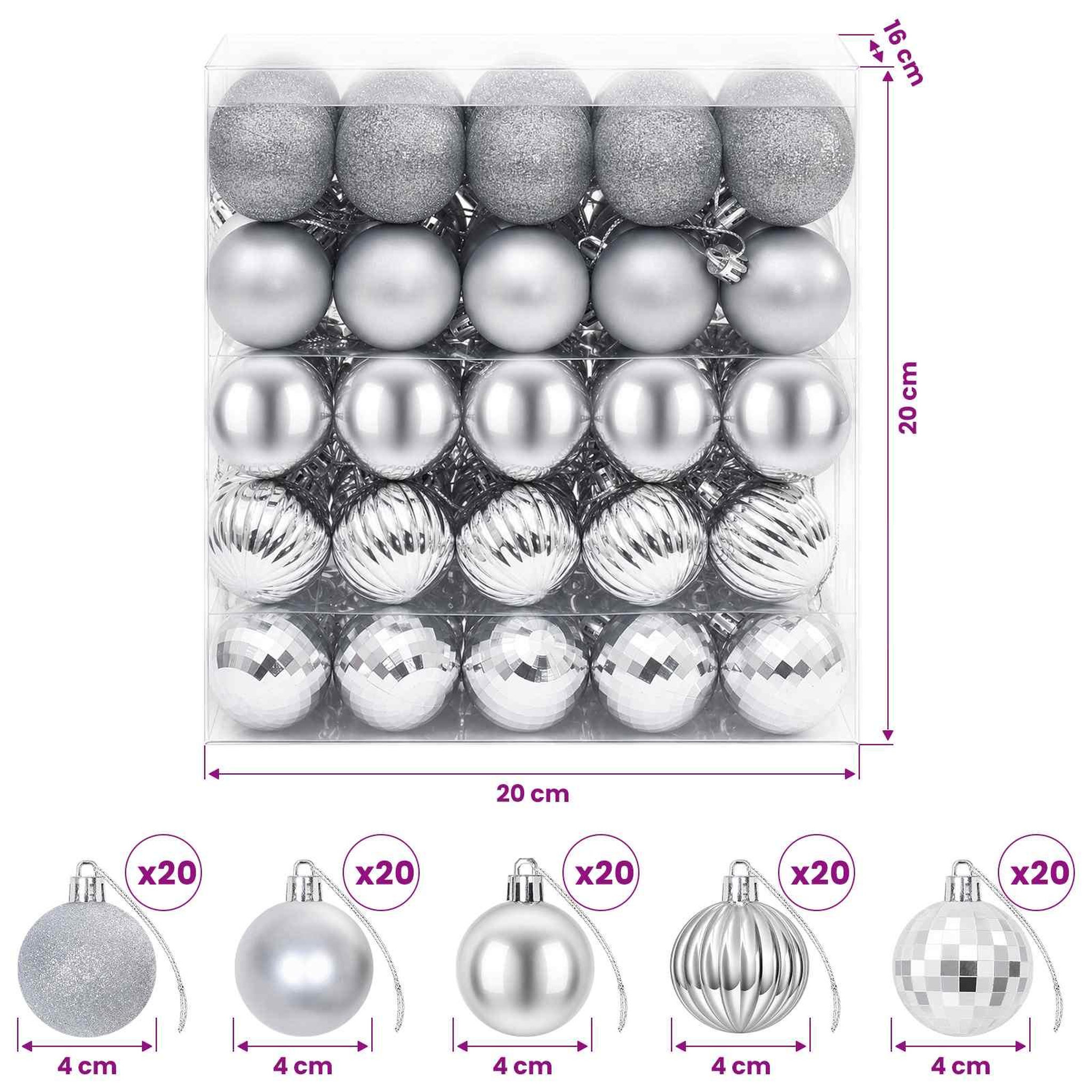 Voir la diapositive 3 : VIDAXL Ensemble de boules de Noël 100 pc Argente 4 cm Polystyrene